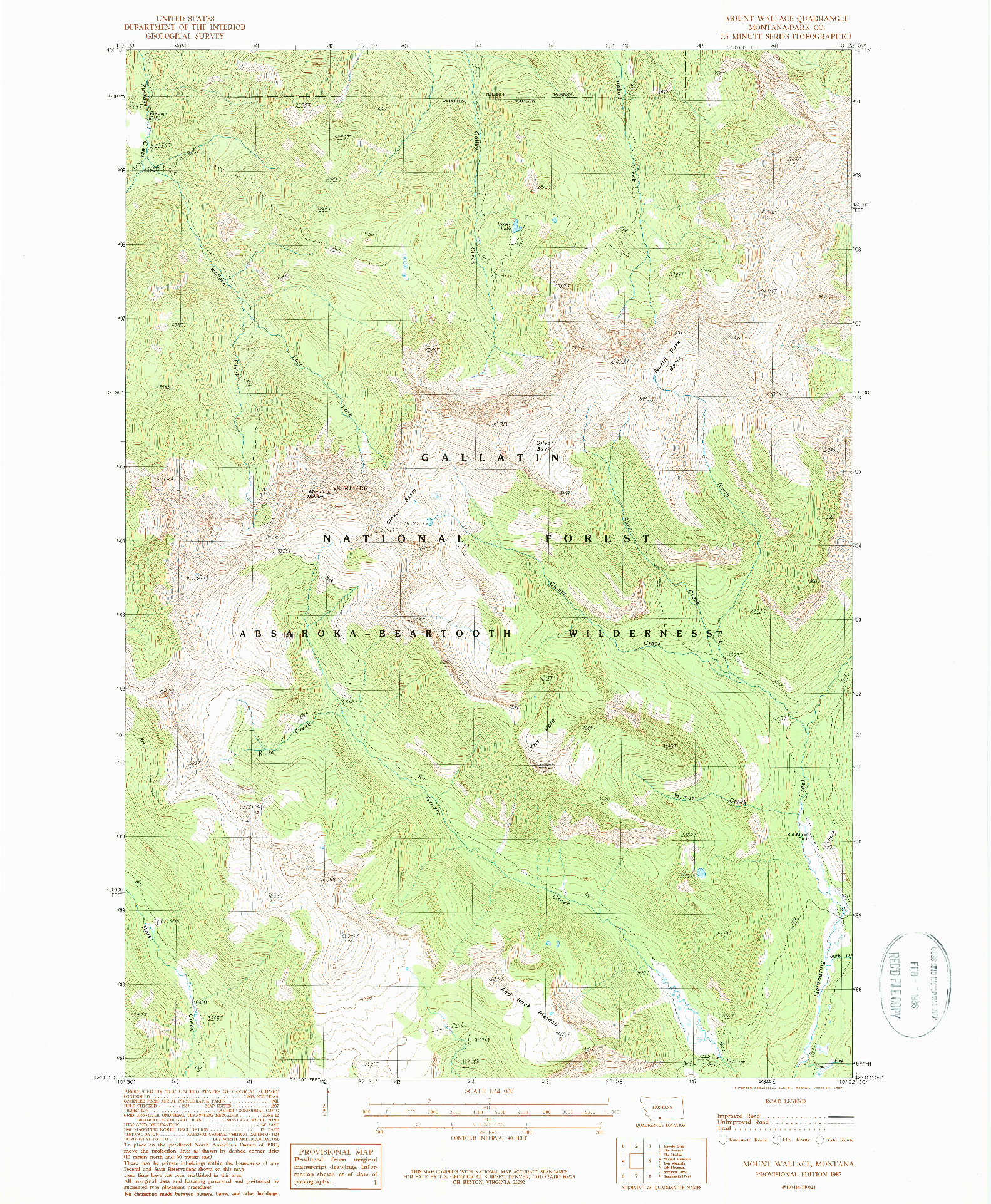 USGS 1:24000-SCALE QUADRANGLE FOR MOUNT WALLACE, MT 1987