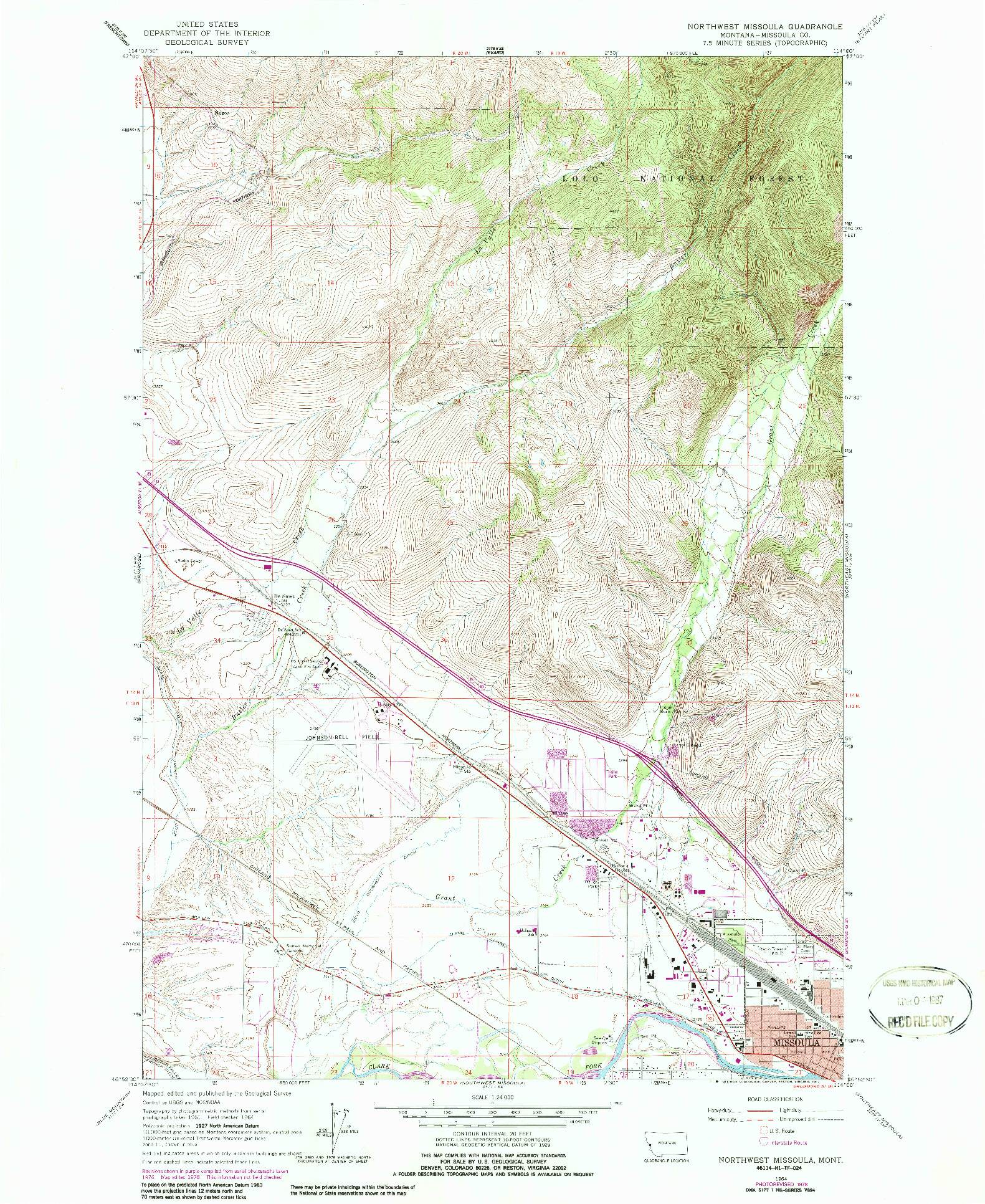 USGS 1:24000-SCALE QUADRANGLE FOR NORTHWEST MISSOULA, MT 1964