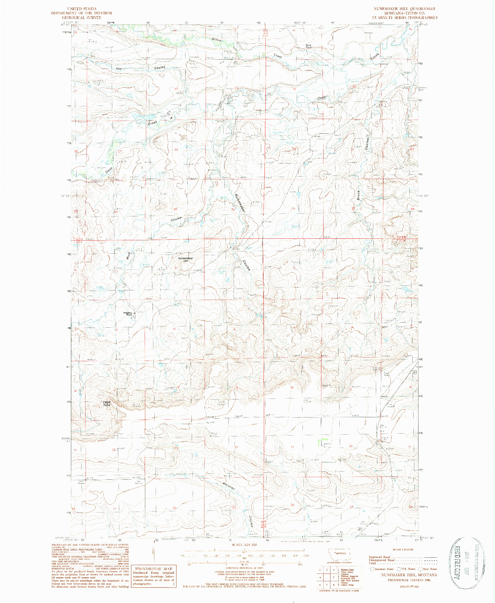 USGS 1:24000-SCALE QUADRANGLE FOR NUNEMAKER HILL, MT 1986