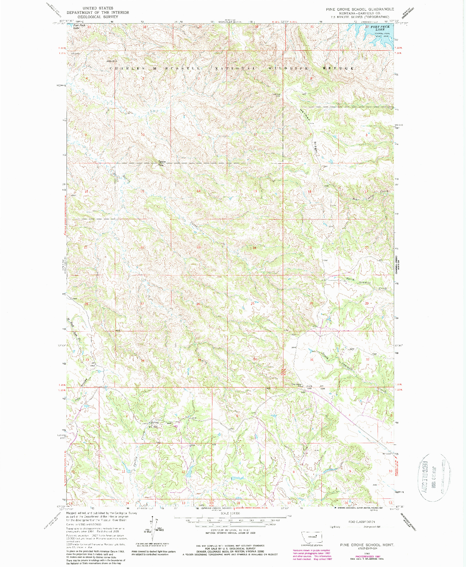 USGS 1:24000-SCALE QUADRANGLE FOR PINE GROVE SCHOOL, MT 1965