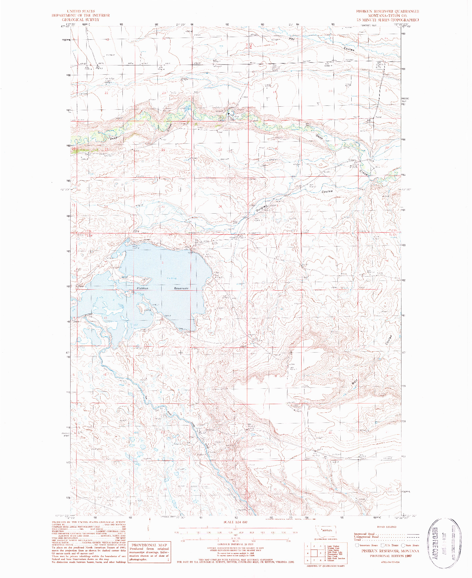 USGS 1:24000-SCALE QUADRANGLE FOR PISHKUN RESERVOIR, MT 1987