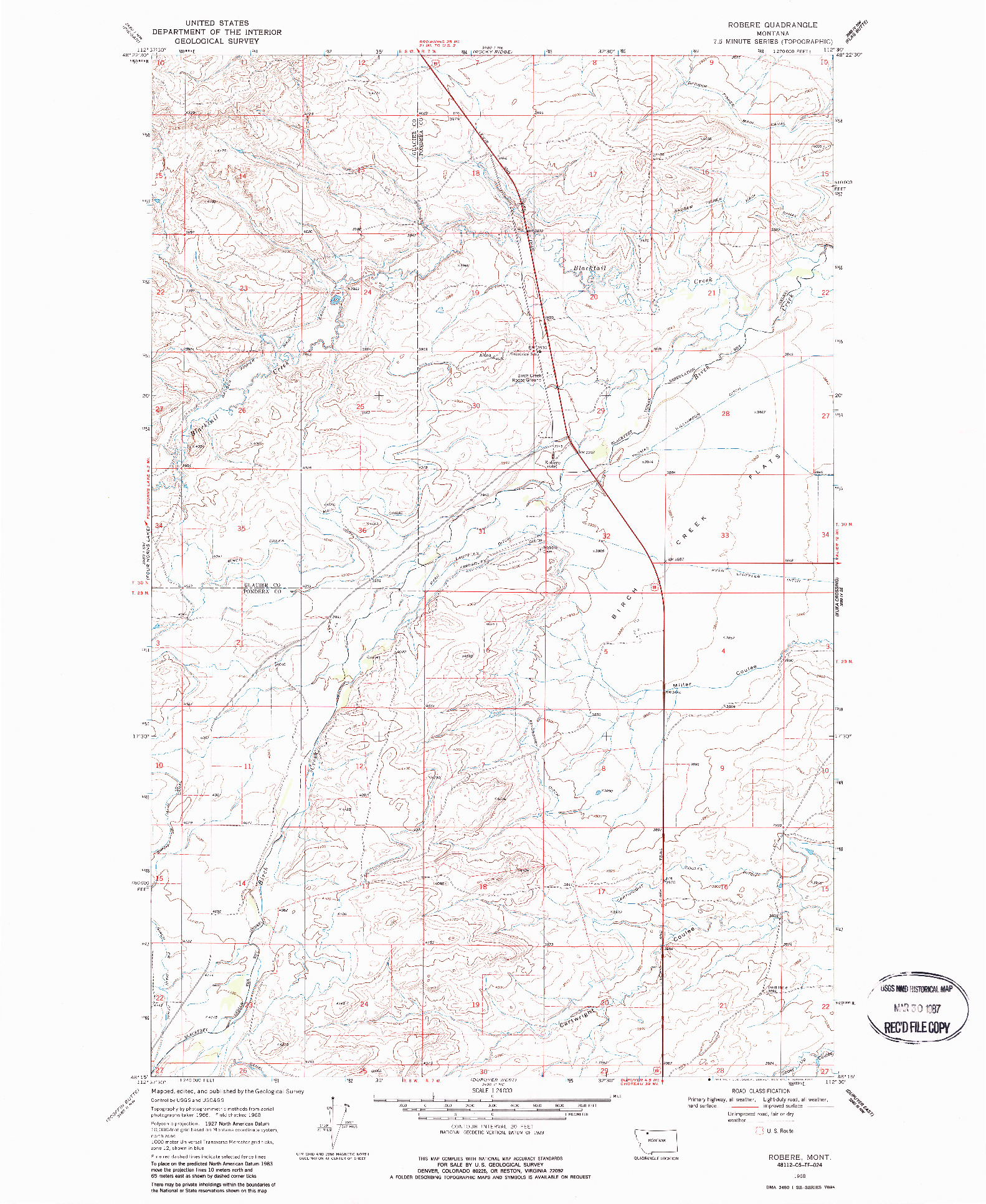 USGS 1:24000-SCALE QUADRANGLE FOR ROBERE, MT 1968