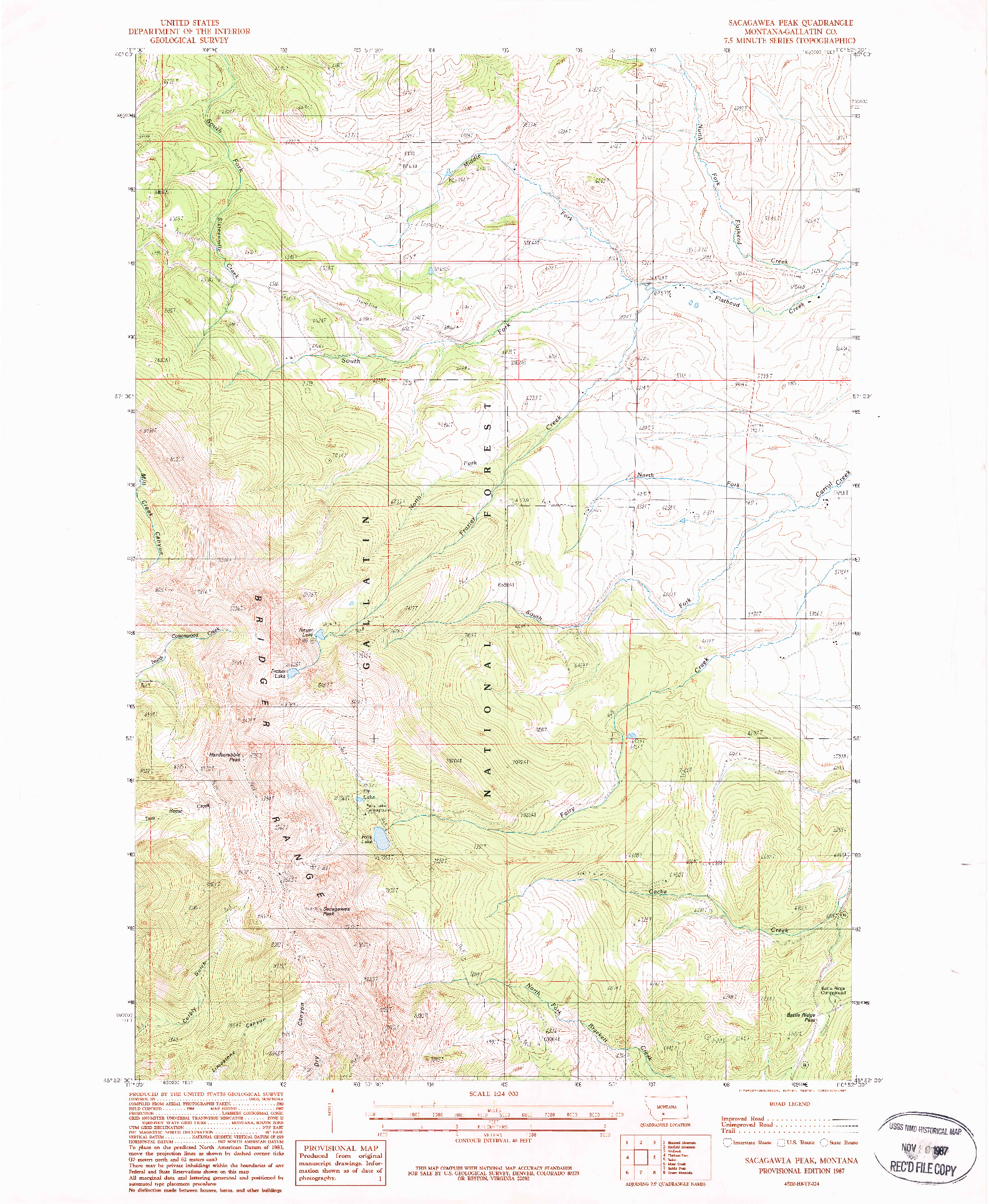 USGS 1:24000-SCALE QUADRANGLE FOR SACAGAWEA PEAK, MT 1987