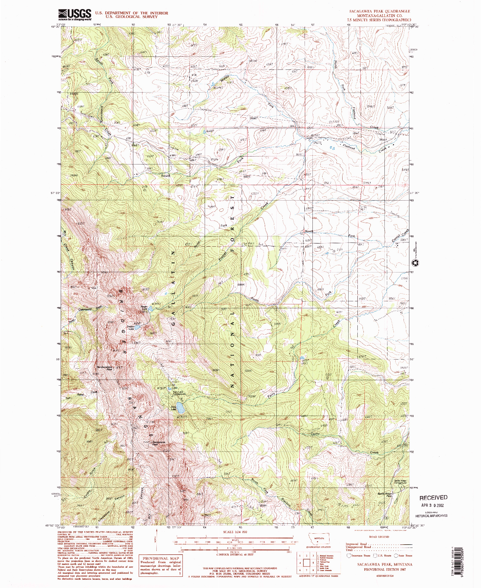 USGS 1:24000-SCALE QUADRANGLE FOR SACAGAWEA PEAK, MT 1987