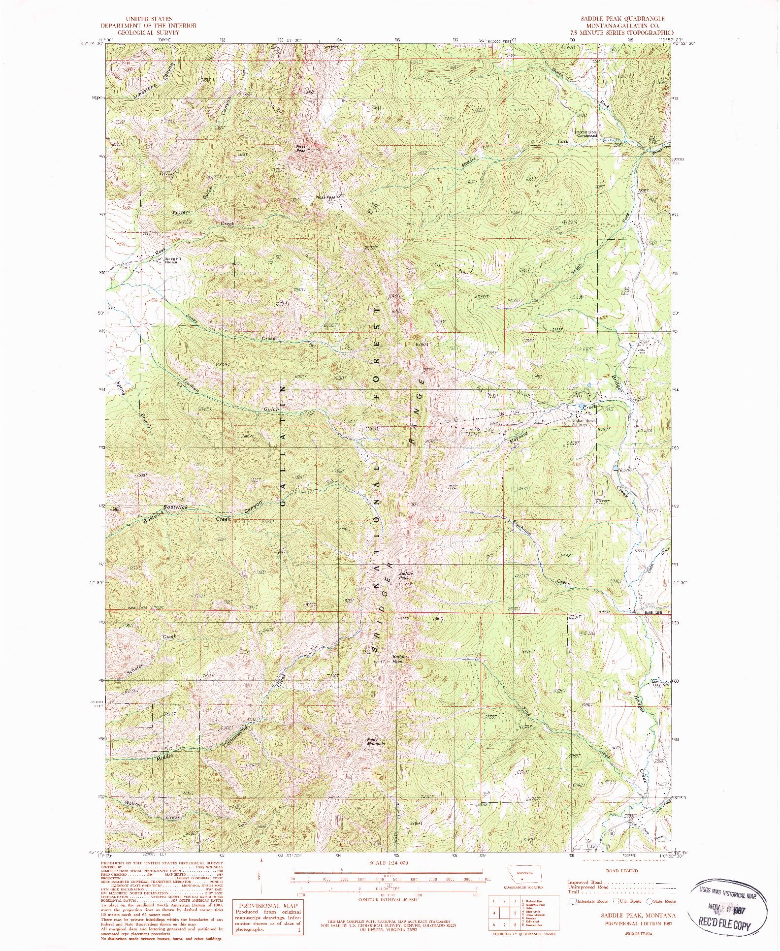 USGS 1:24000-SCALE QUADRANGLE FOR SADDLE PEAK, MT 1987