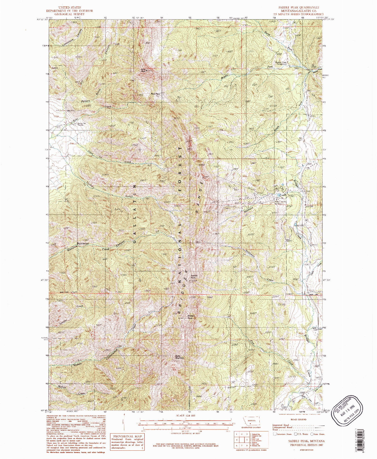 USGS 1:24000-SCALE QUADRANGLE FOR SADDLE PEAK, MT 1987