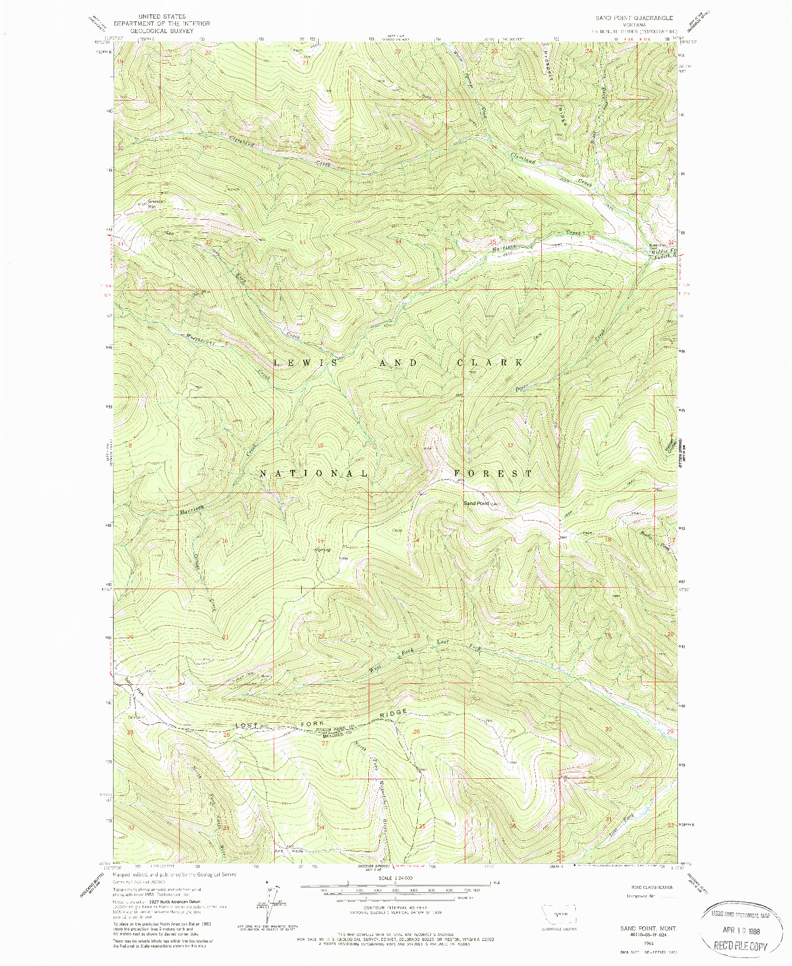 USGS 1:24000-SCALE QUADRANGLE FOR SAND POINT, MT 1961