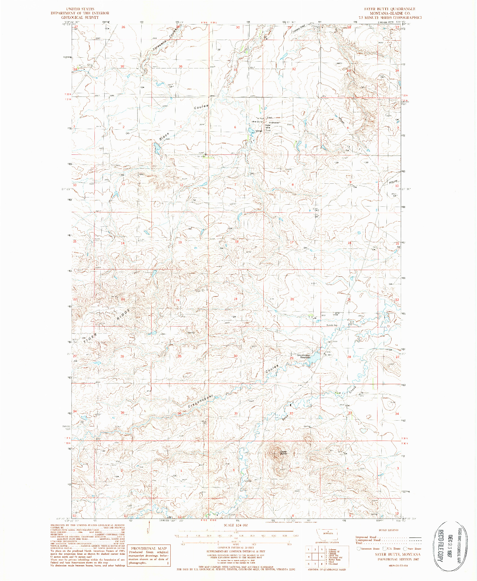 USGS 1:24000-SCALE QUADRANGLE FOR SAYER BUTTE, MT 1987