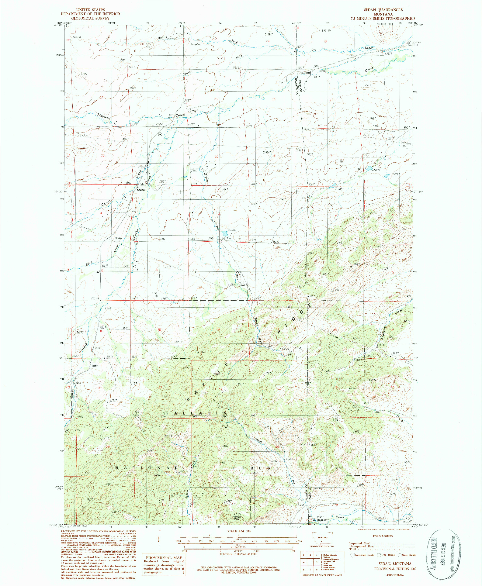 USGS 1:24000-SCALE QUADRANGLE FOR SEDAN, MT 1987