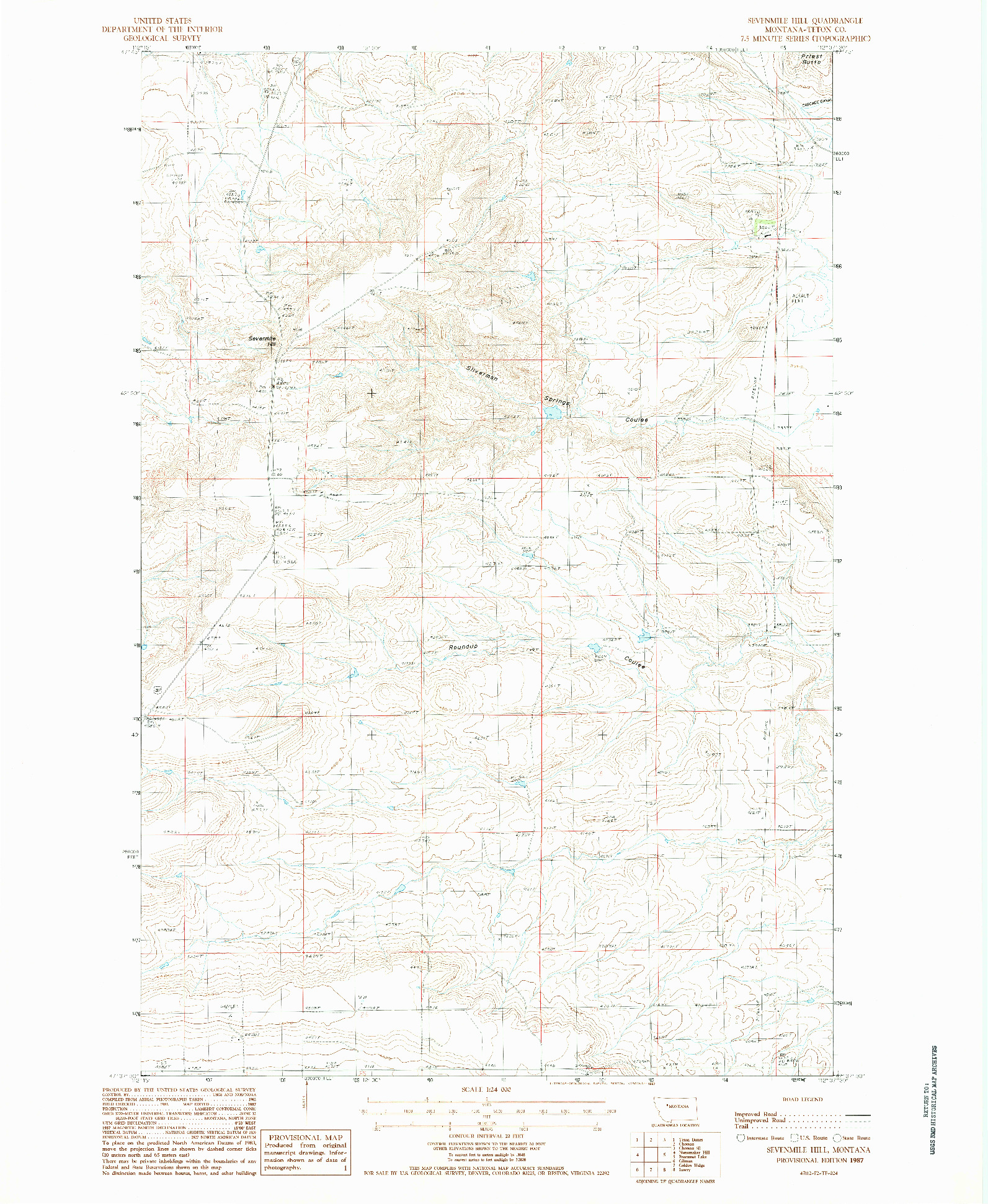 USGS 1:24000-SCALE QUADRANGLE FOR SEVENMILE HILL, MT 1987