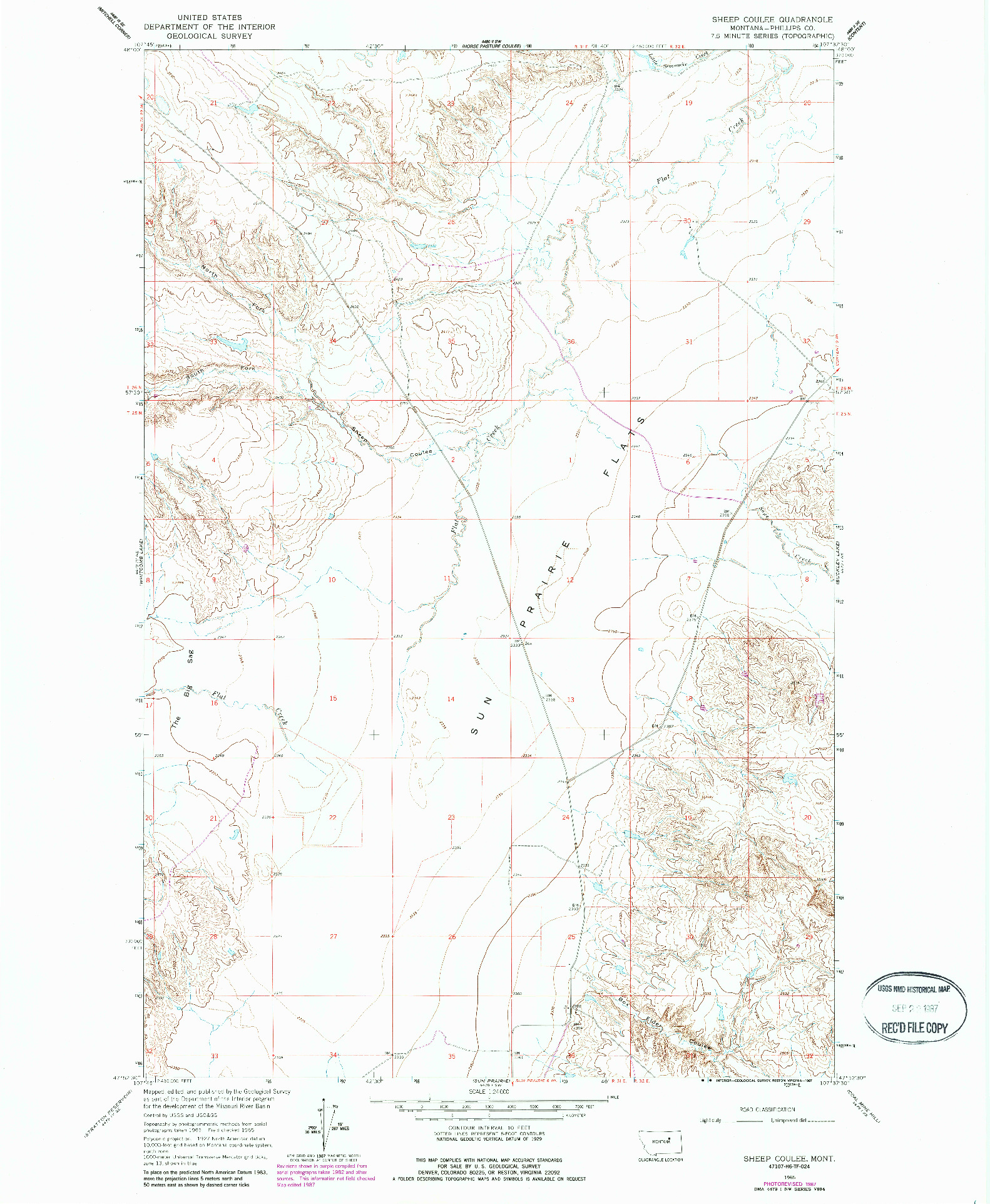 USGS 1:24000-SCALE QUADRANGLE FOR SHEEP COULEE, MT 1965