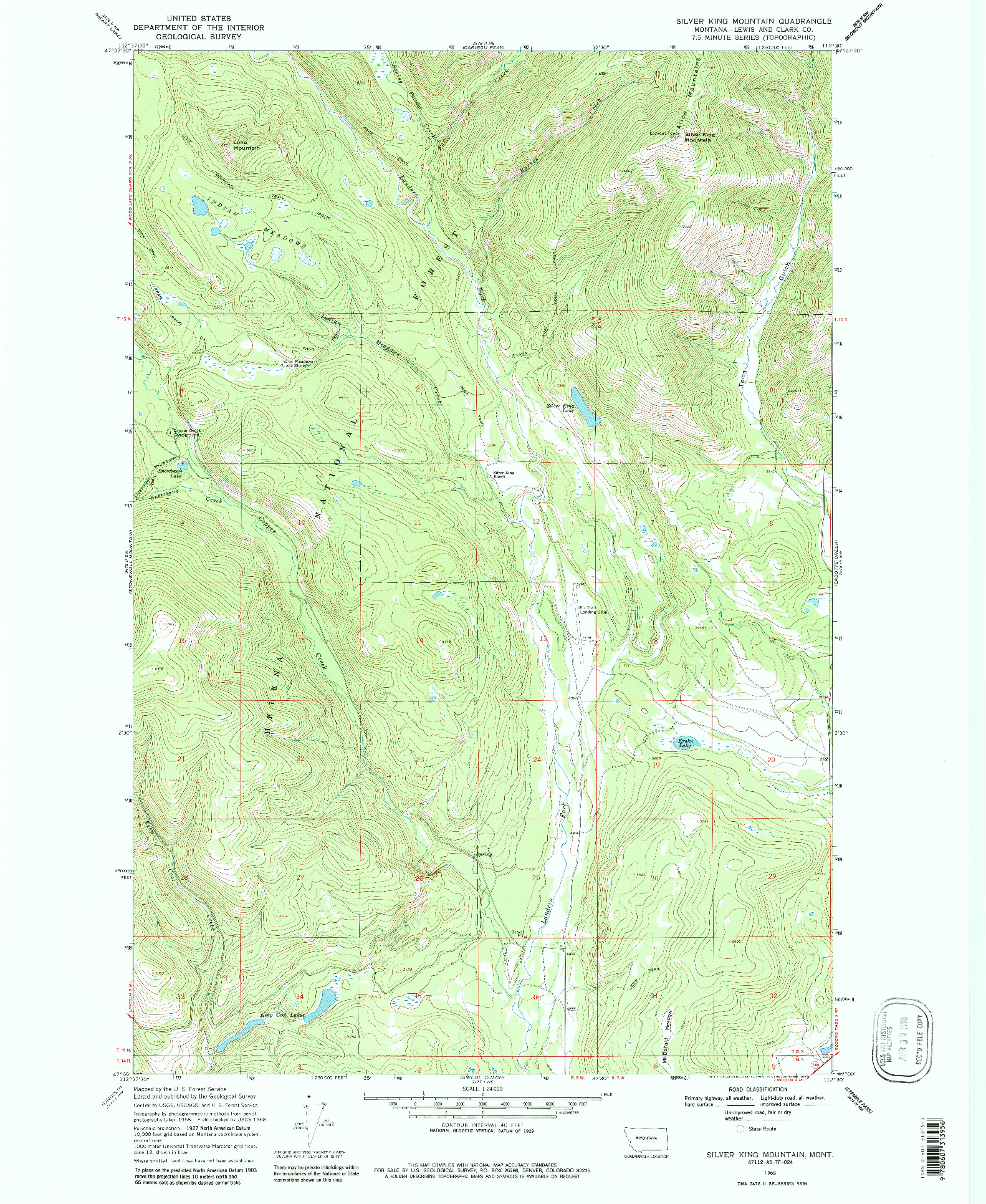 USGS 1:24000-SCALE QUADRANGLE FOR SILVER KING MOUNTAIN, MT 1968