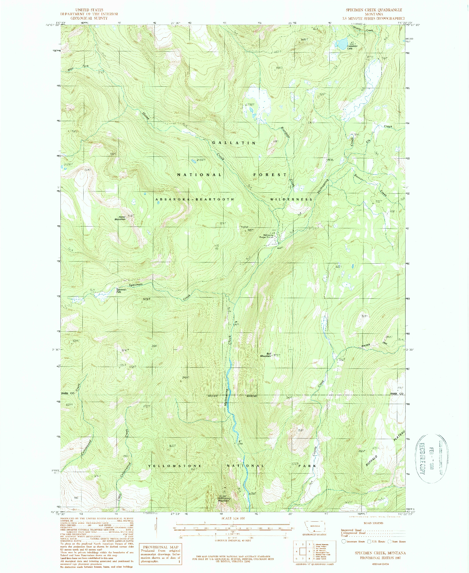USGS 1:24000-SCALE QUADRANGLE FOR SPECIMEN CREEK, MT 1987