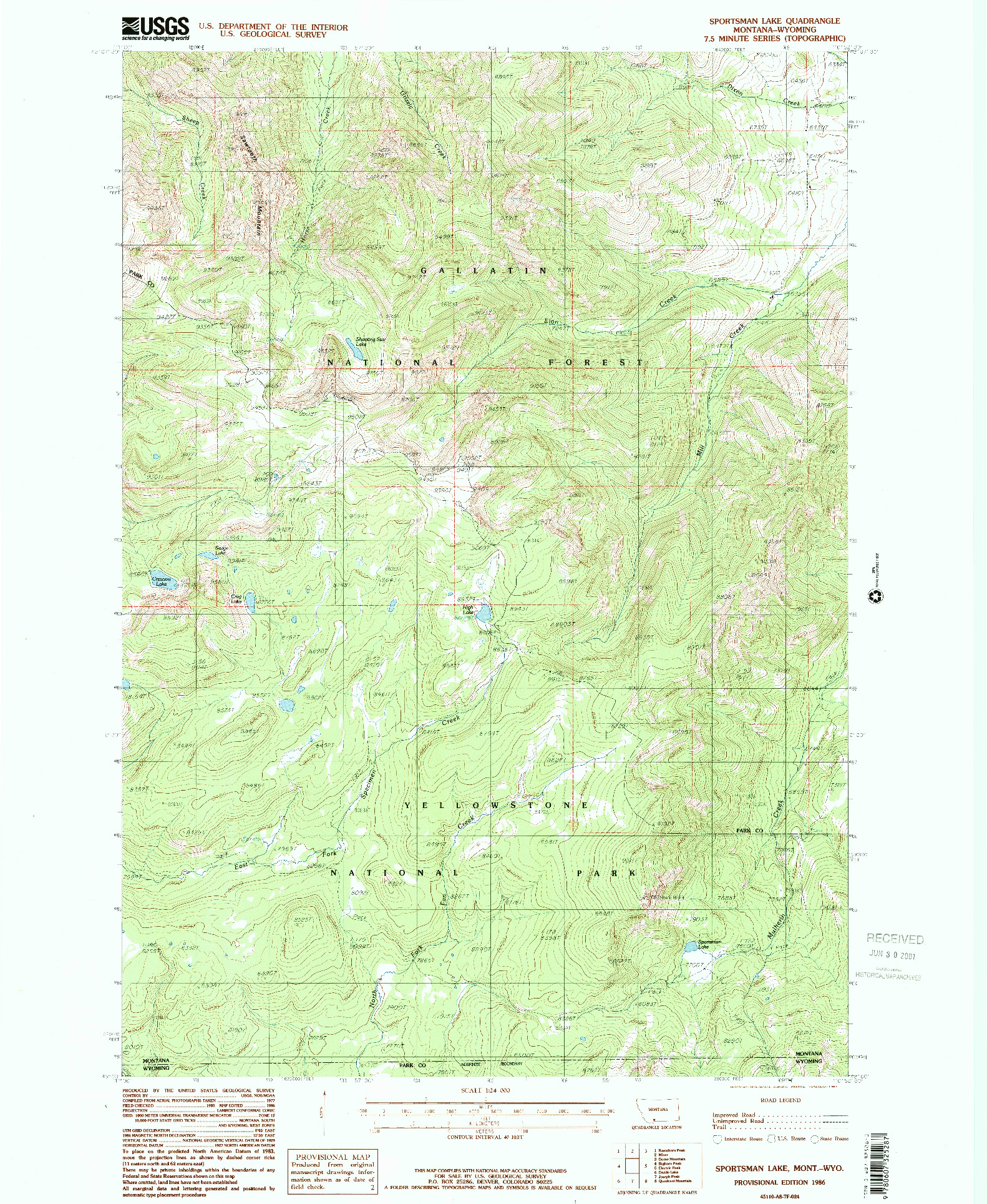 USGS 1:24000-SCALE QUADRANGLE FOR SPORTSMAN LAKE, MT 1986