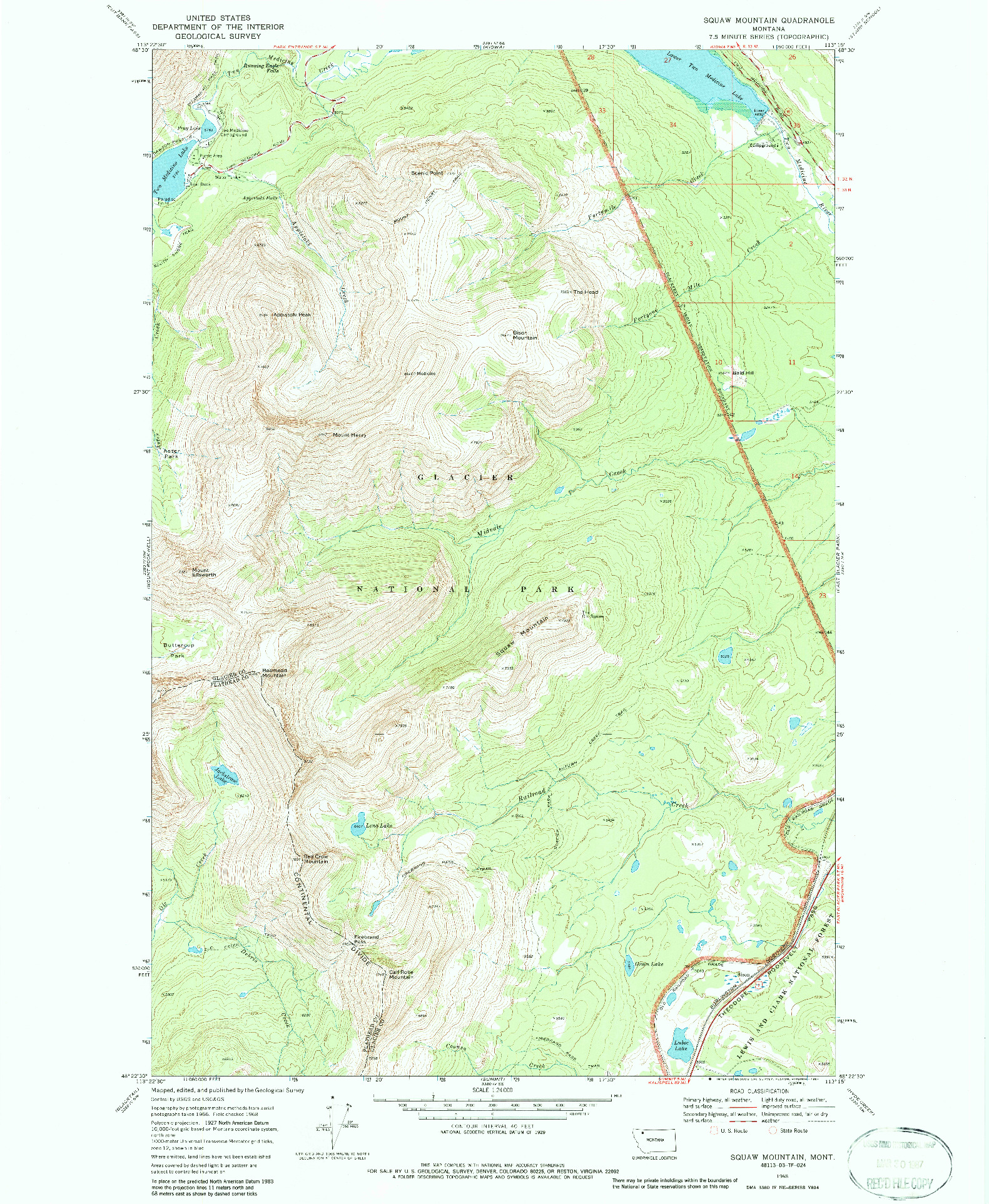 USGS 1:24000-SCALE QUADRANGLE FOR SQUAW MOUNTAIN, MT 1968