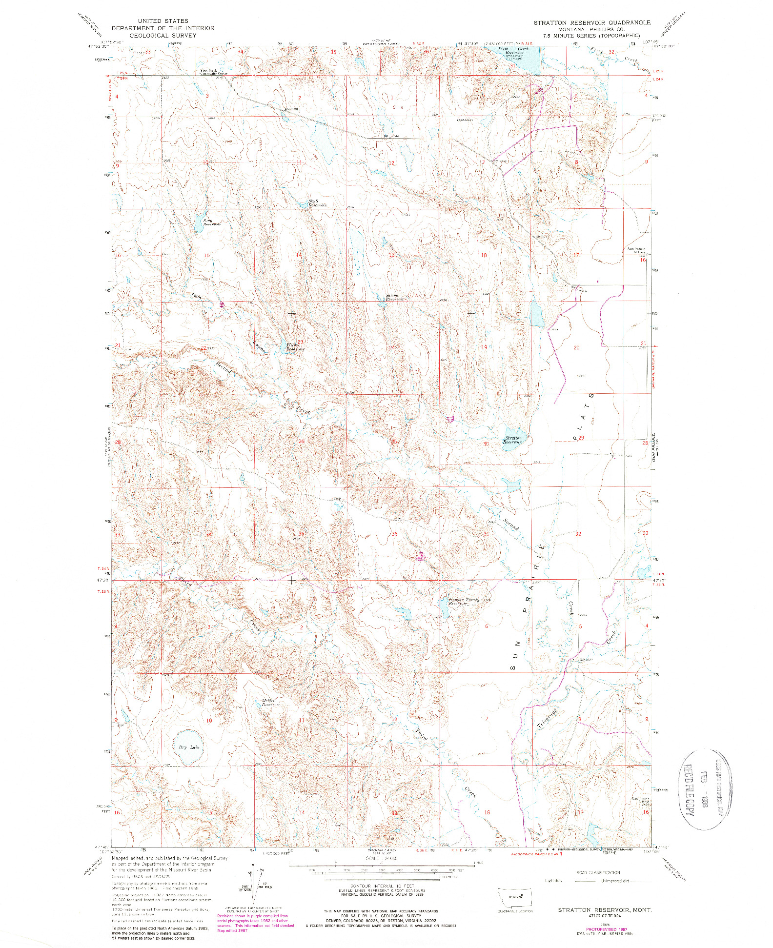 USGS 1:24000-SCALE QUADRANGLE FOR STRATTON RESERVOIR, MT 1965
