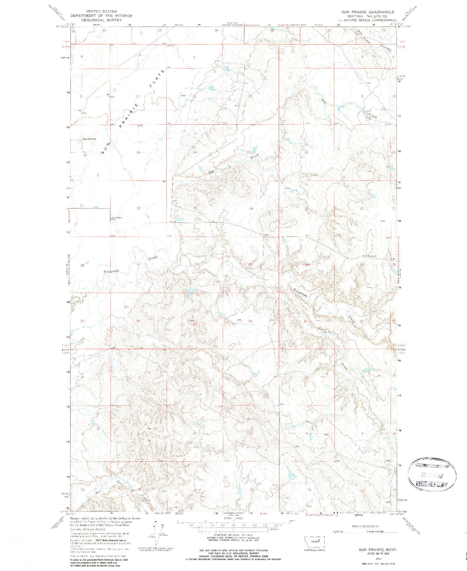 USGS 1:24000-SCALE QUADRANGLE FOR SUN PRAIRIE, MT 1965