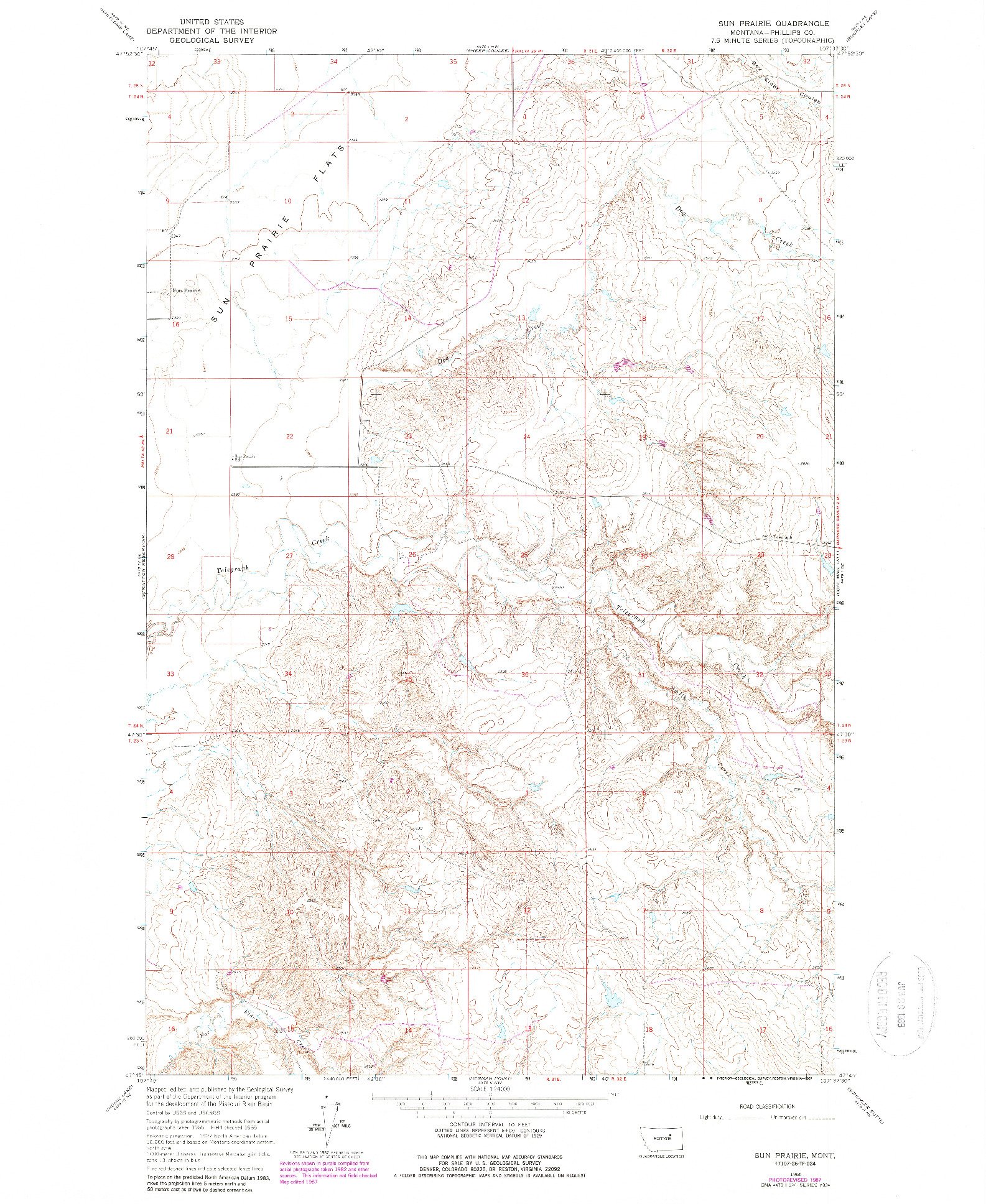 USGS 1:24000-SCALE QUADRANGLE FOR SUN PRAIRIE, MT 1965