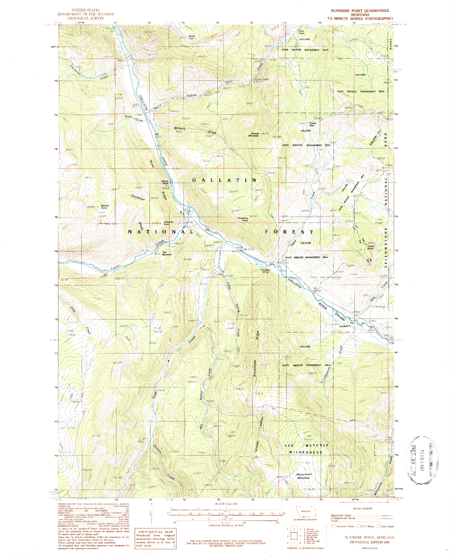 USGS 1:24000-SCALE QUADRANGLE FOR SUNSHINE POINT, MT 1986