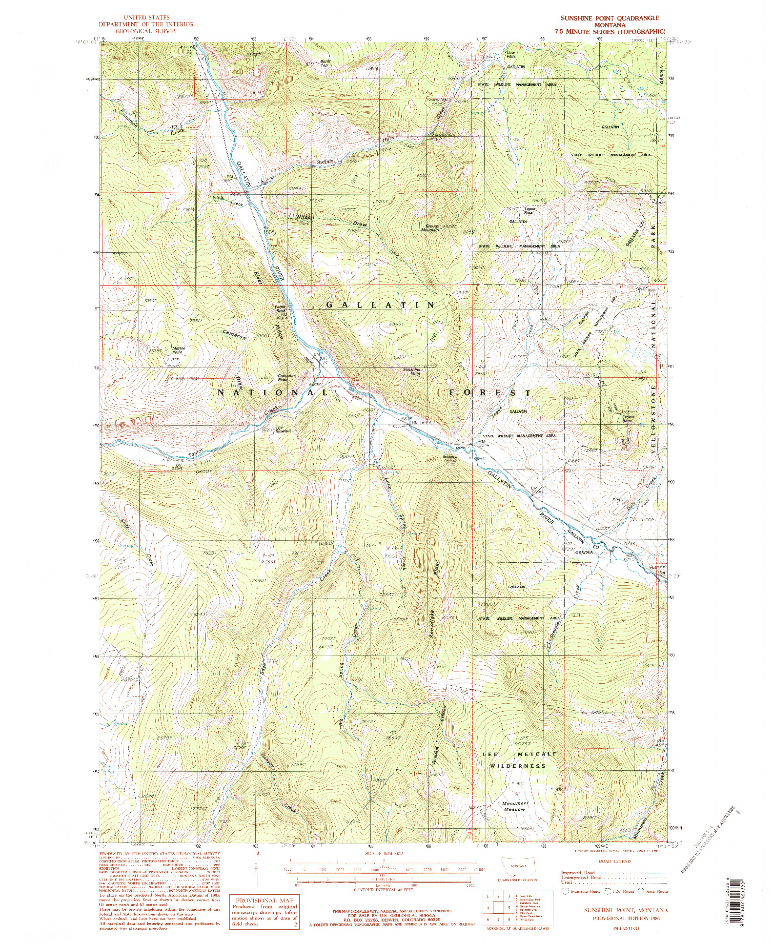 USGS 1:24000-SCALE QUADRANGLE FOR SUNSHINE POINT, MT 1986