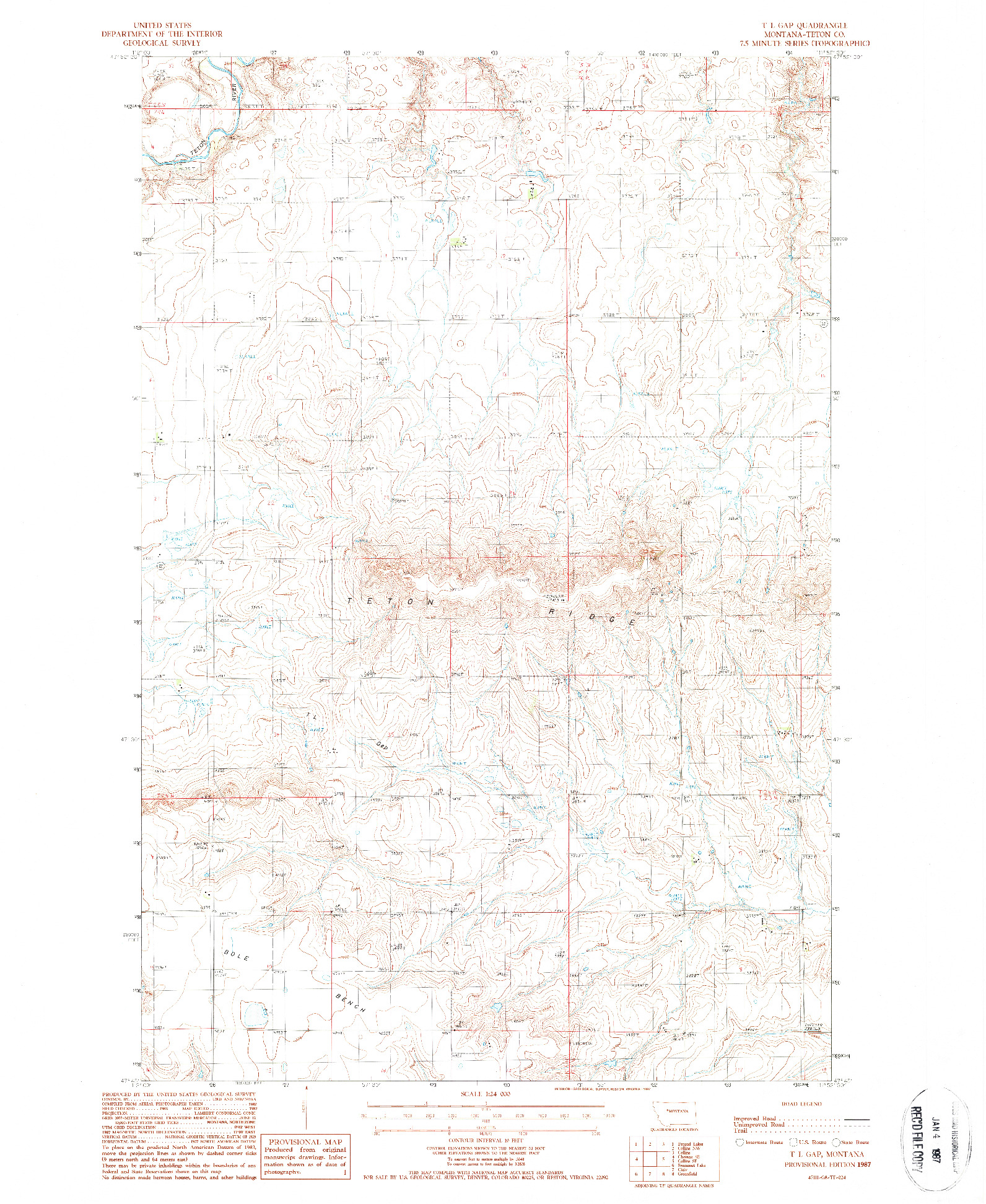 USGS 1:24000-SCALE QUADRANGLE FOR T L GAP, MT 1987