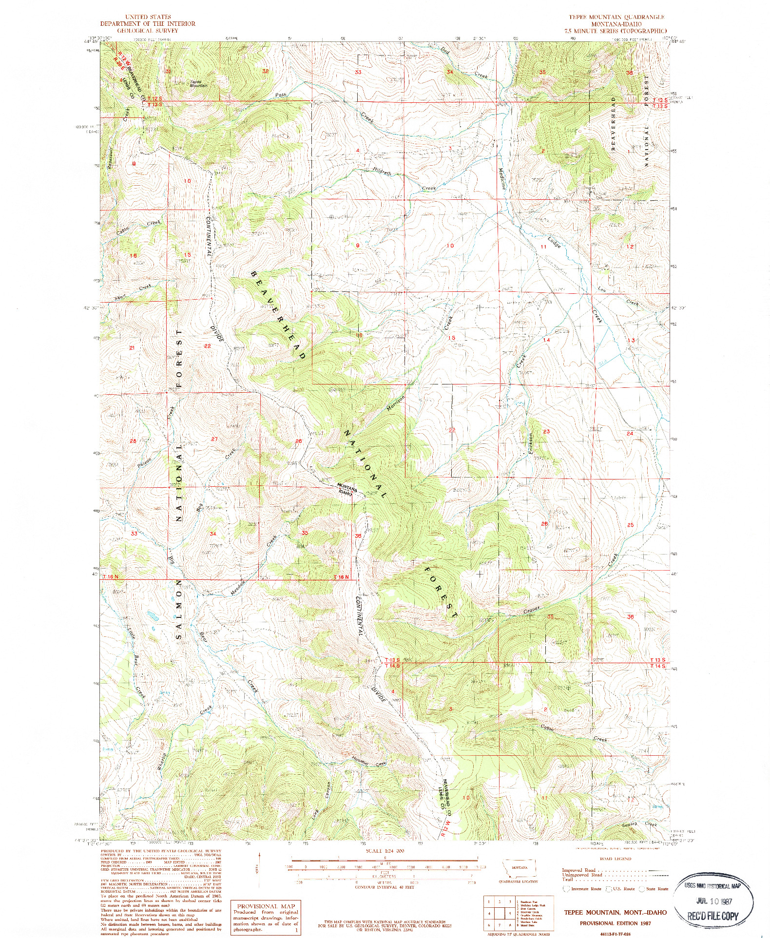 USGS 1:24000-SCALE QUADRANGLE FOR TEPEE MOUNTAIN, MT 1987