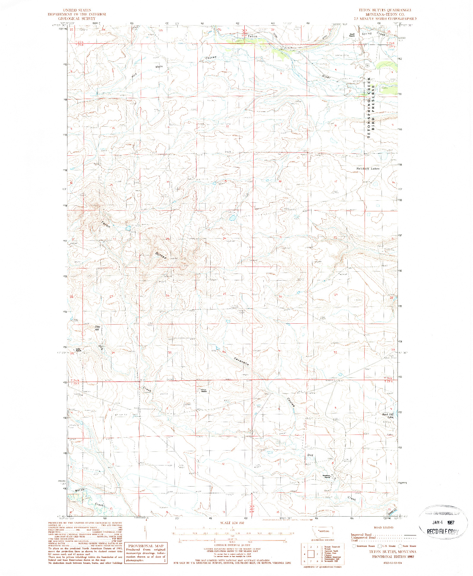 USGS 1:24000-SCALE QUADRANGLE FOR TETON BUTTES, MT 1987