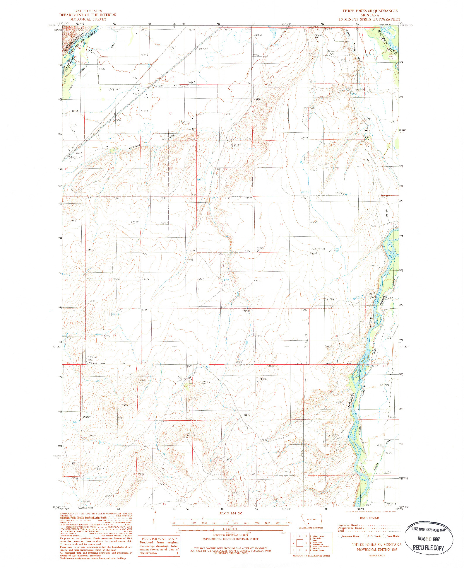 USGS 1:24000-SCALE QUADRANGLE FOR THREE FORKS SE, MT 1987