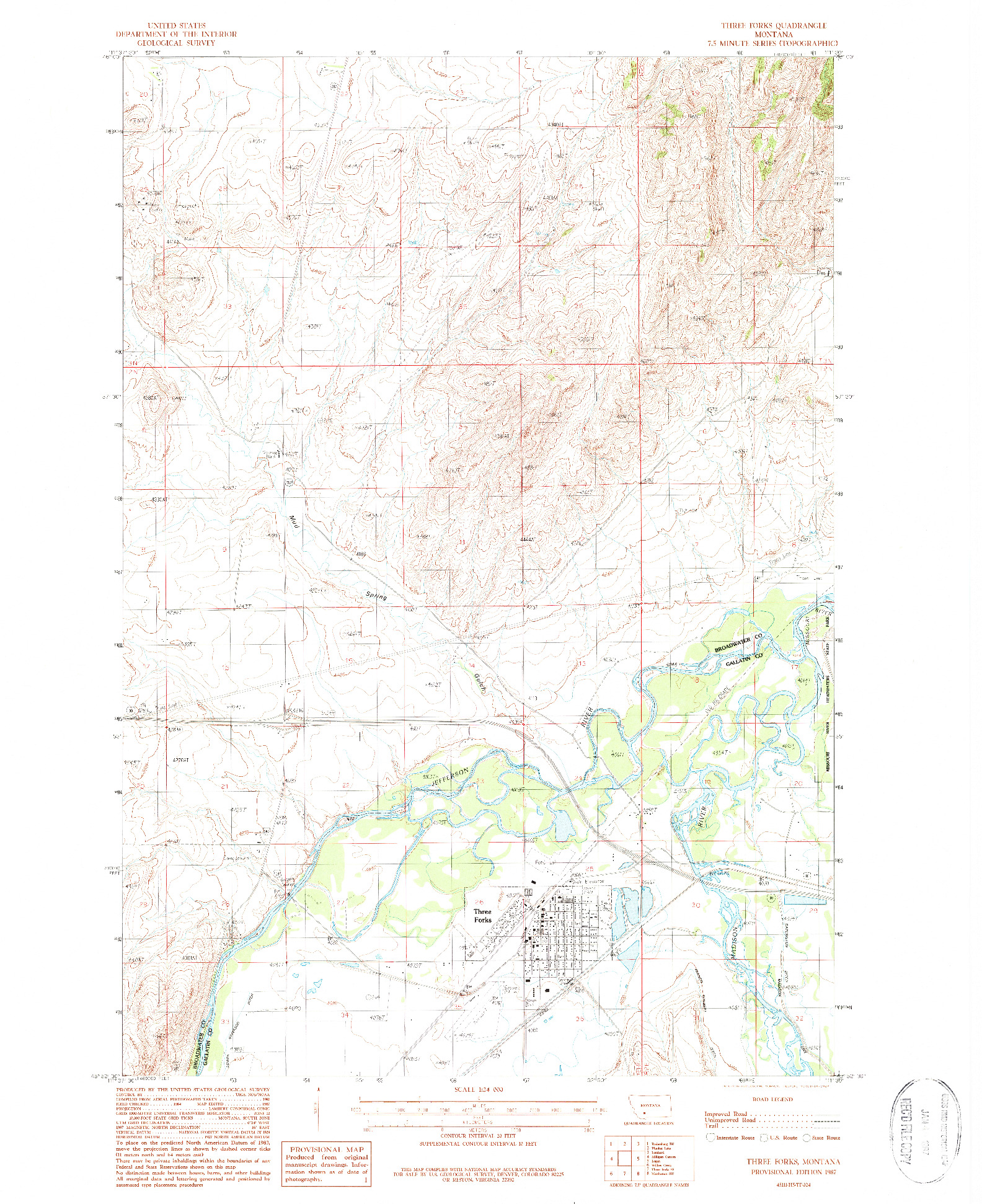 USGS 1:24000-SCALE QUADRANGLE FOR THREE FORKS, MT 1987