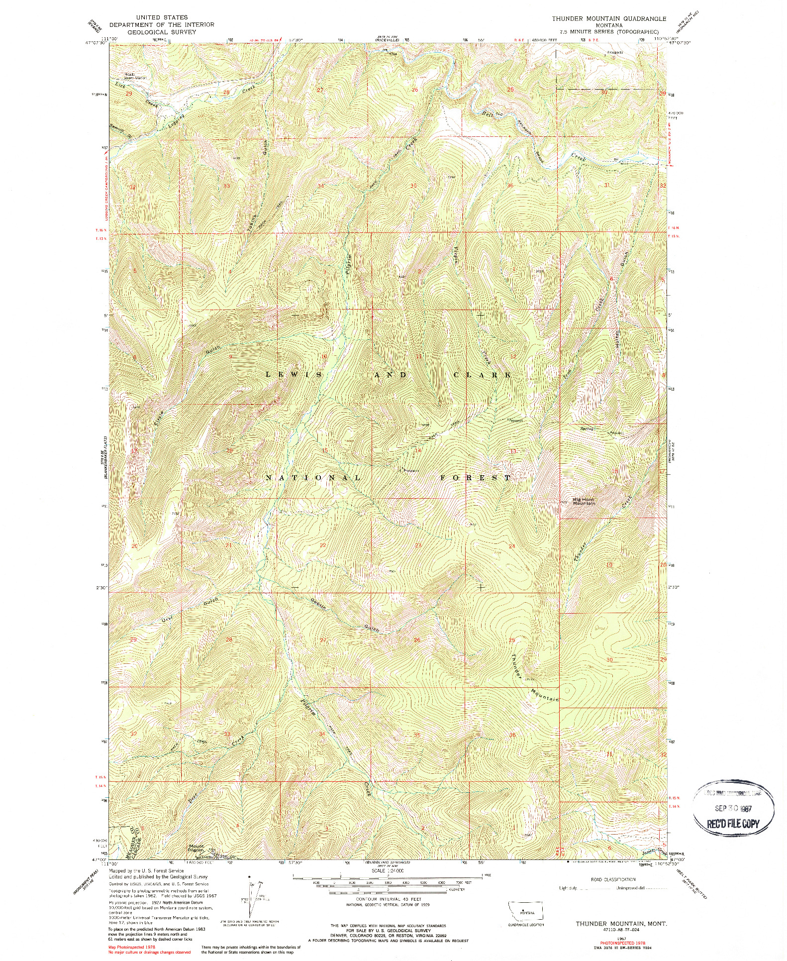 USGS 1:24000-SCALE QUADRANGLE FOR THUNDER MOUNTAIN, MT 1967