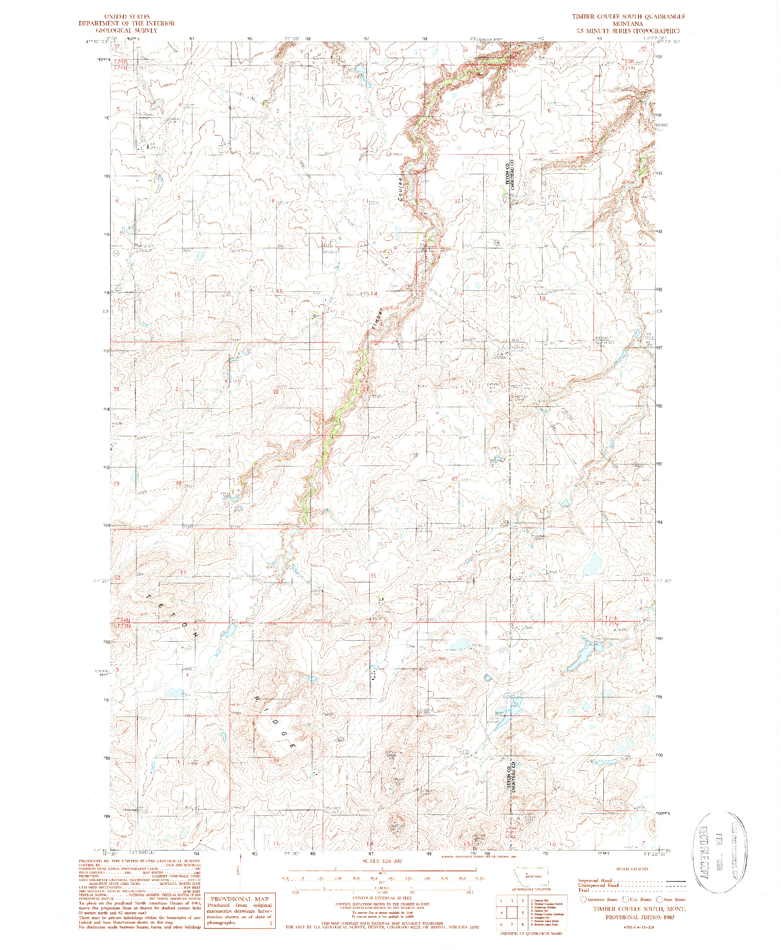 USGS 1:24000-SCALE QUADRANGLE FOR TIMBER COULEE SOUTH, MT 1987