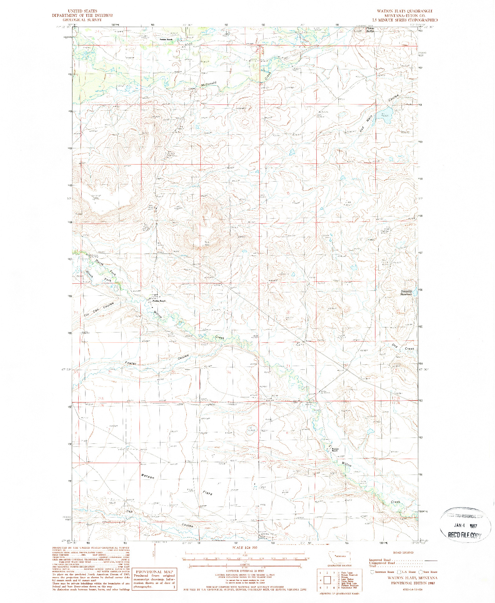USGS 1:24000-SCALE QUADRANGLE FOR WATSON FLATS, MT 1987