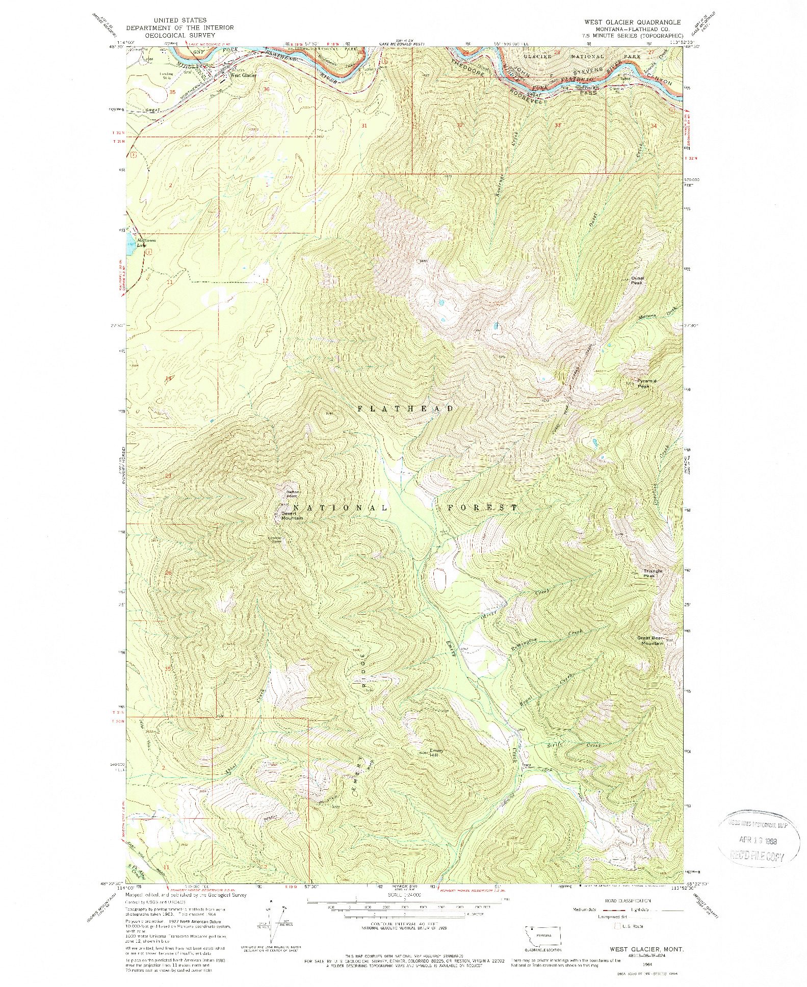 USGS 1:24000-SCALE QUADRANGLE FOR WEST GLACIER, MT 1964