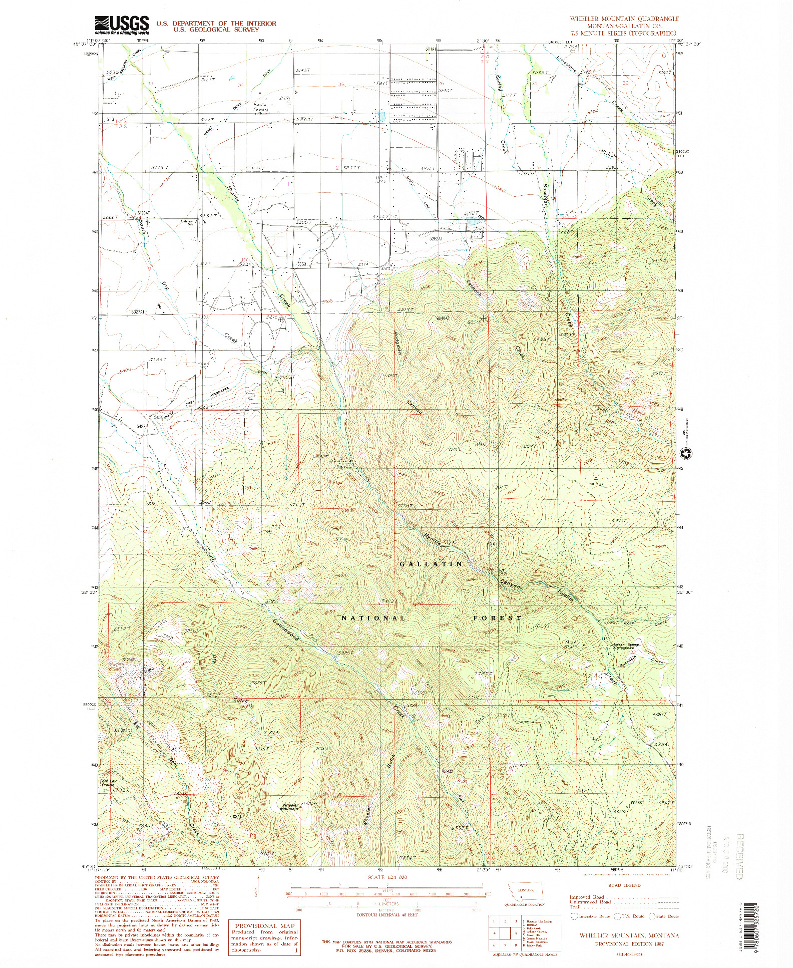USGS 1:24000-SCALE QUADRANGLE FOR WHEELER MOUNTAIN, MT 1987