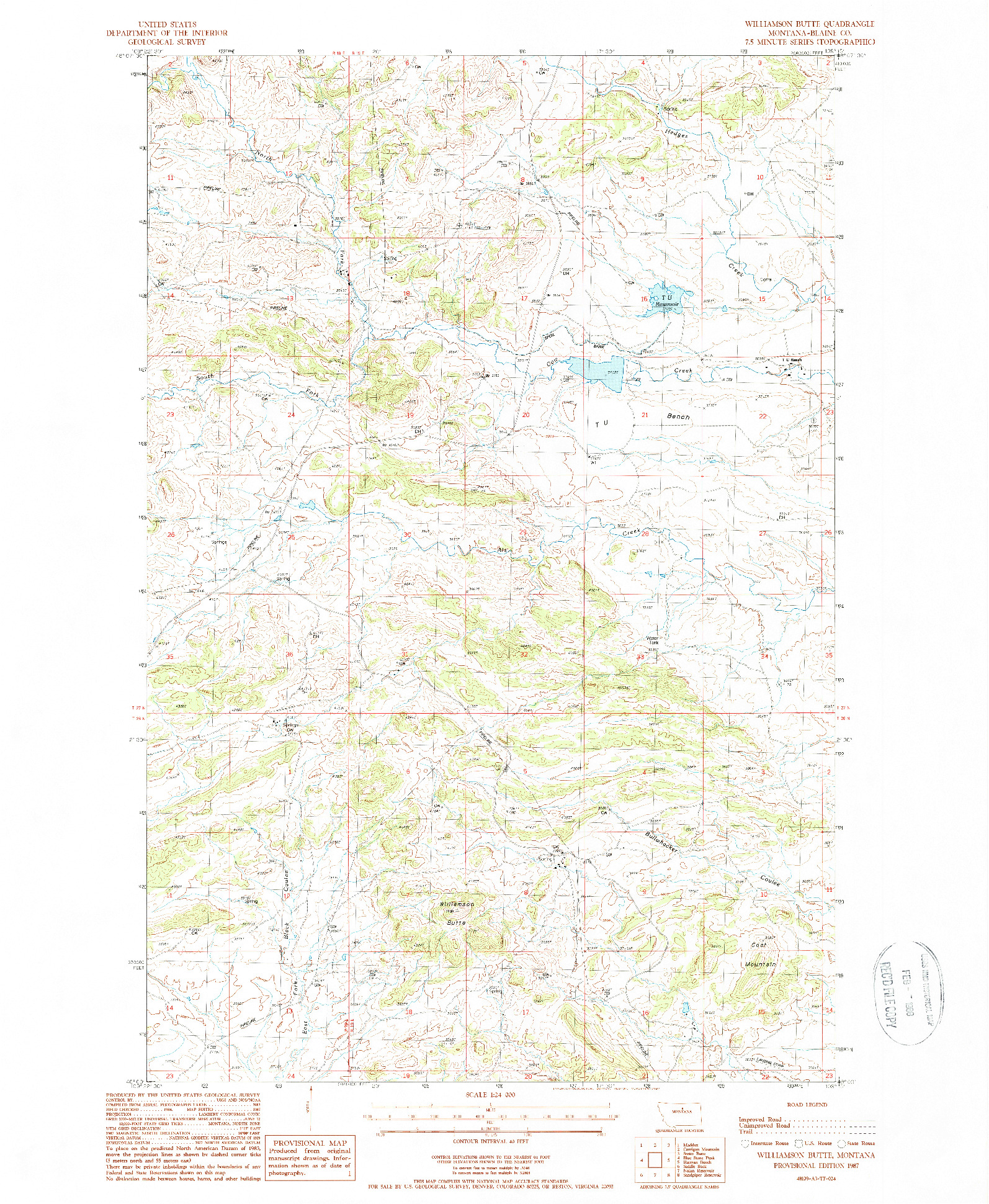 USGS 1:24000-SCALE QUADRANGLE FOR WILLIAMSON BUTTE, MT 1987