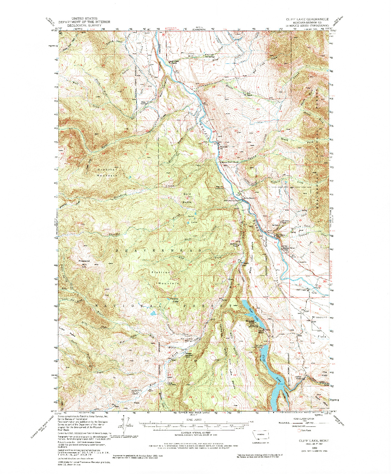 USGS 1:62500-SCALE QUADRANGLE FOR CLIFF LAKE, MT 1950