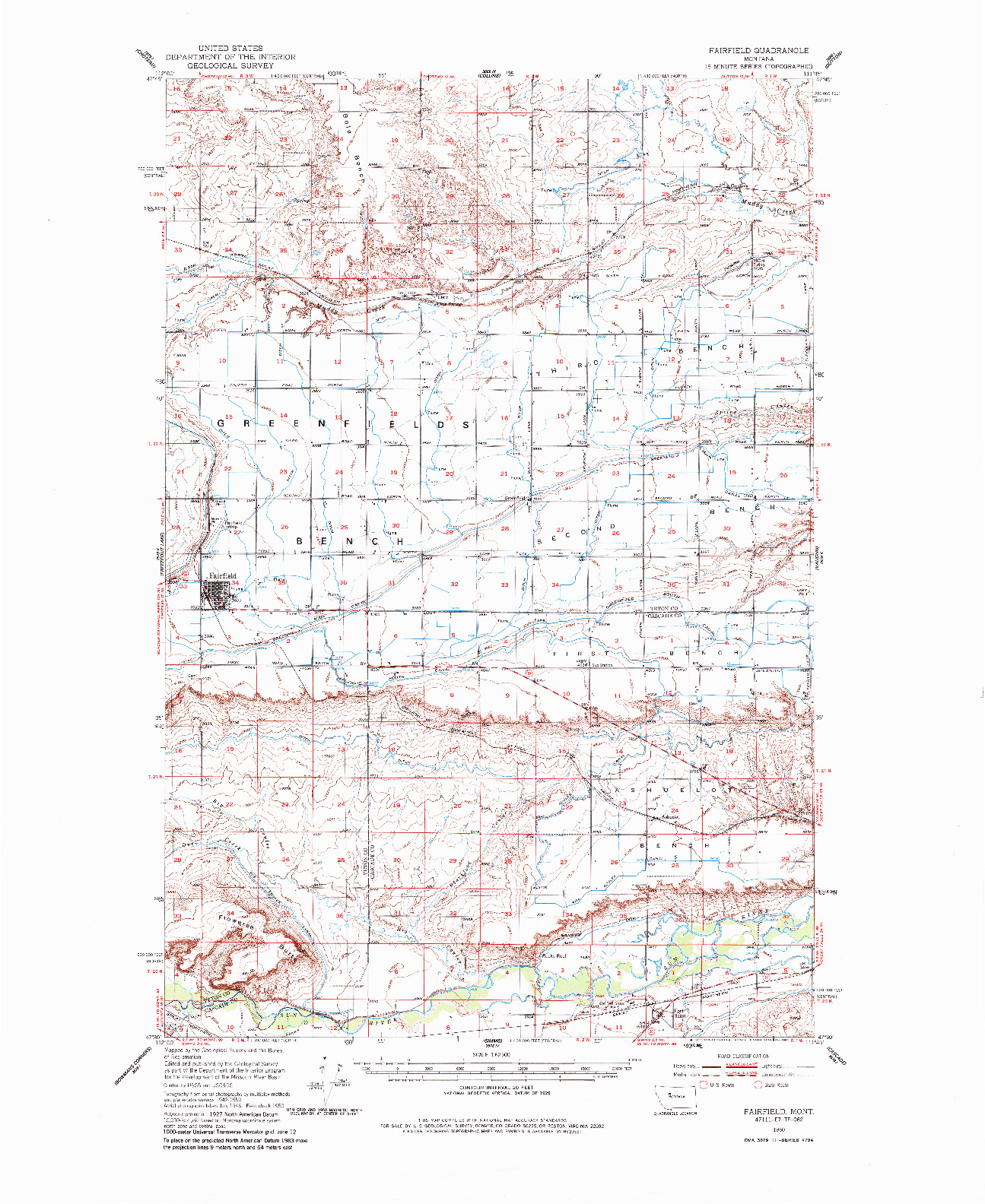 USGS 1:62500-SCALE QUADRANGLE FOR FAIRFIELD, MT 1950