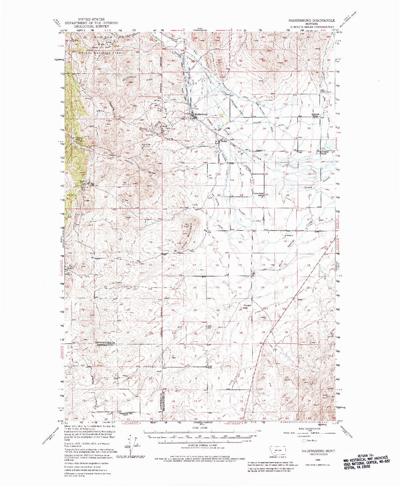 USGS 1:62500-SCALE QUADRANGLE FOR RADERSBURG, MT 1949