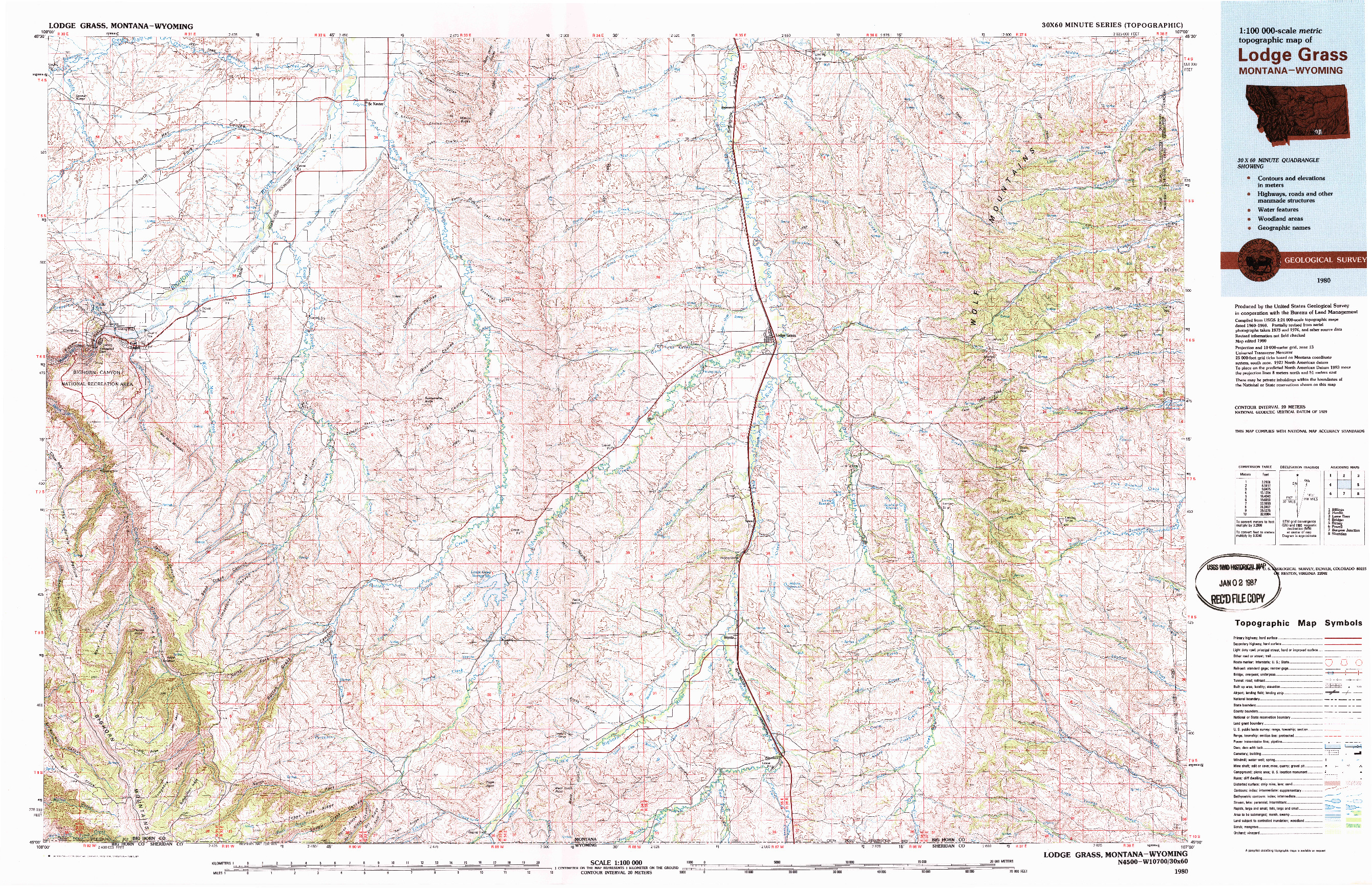 USGS 1:100000-SCALE QUADRANGLE FOR LODGE GRASS, MT 1980