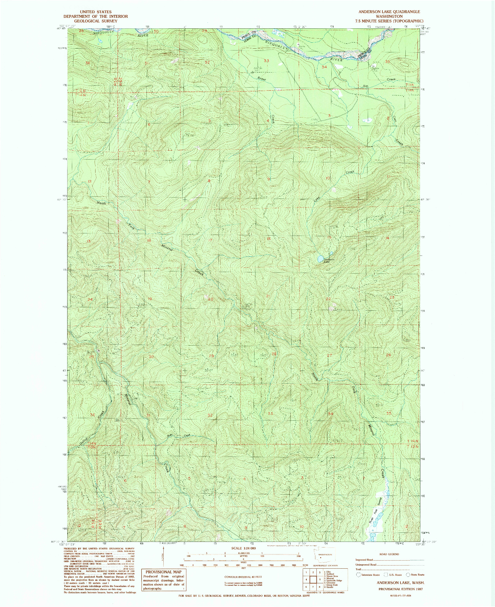 USGS 1:24000-SCALE QUADRANGLE FOR ANDERSON LAKE, WA 1987