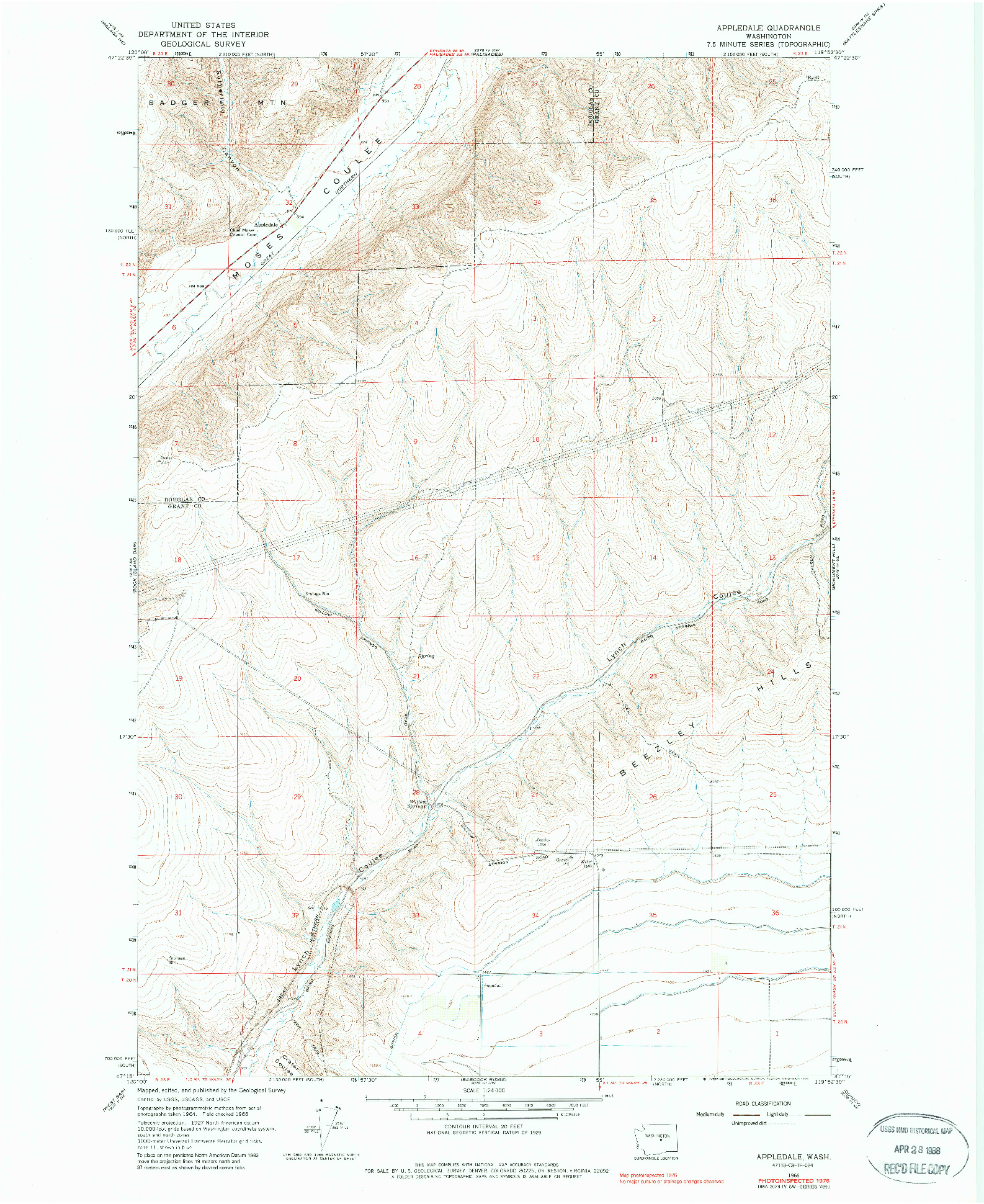 USGS 1:24000-SCALE QUADRANGLE FOR APPLEDALE, WA 1966