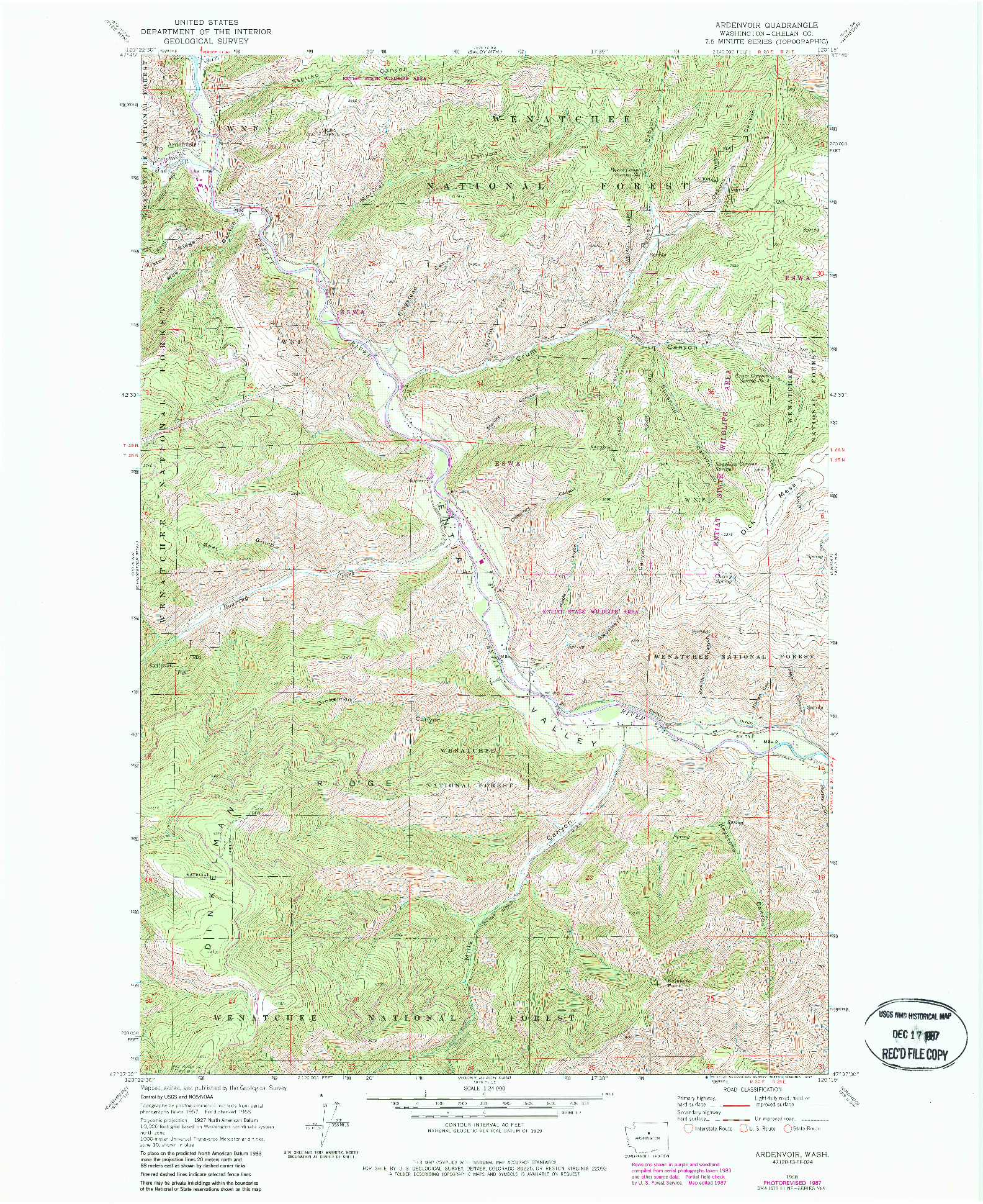 USGS 1:24000-SCALE QUADRANGLE FOR ARDENVOIR, WA 1968