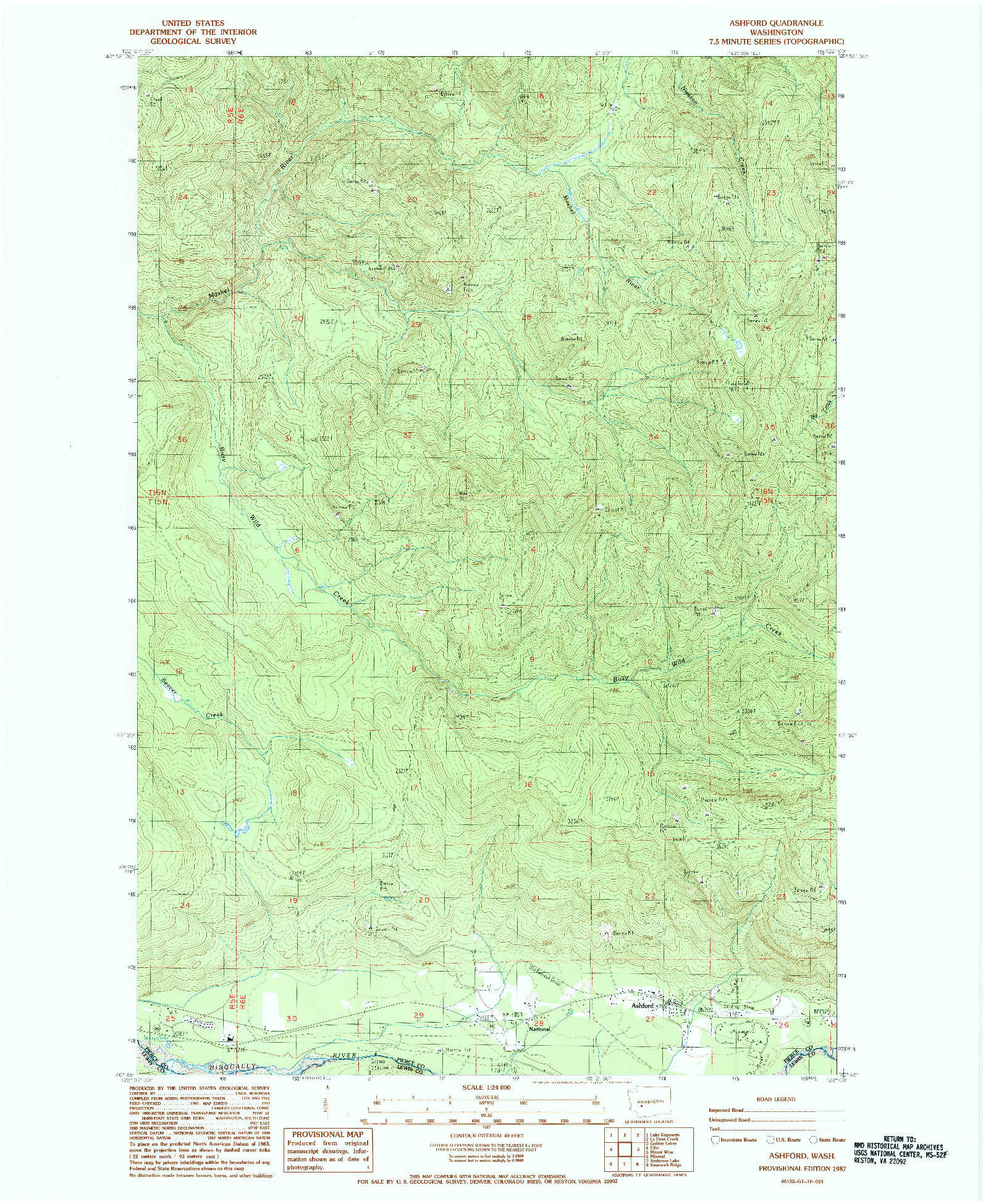 USGS 1:24000-SCALE QUADRANGLE FOR ASHFORD, WA 1987