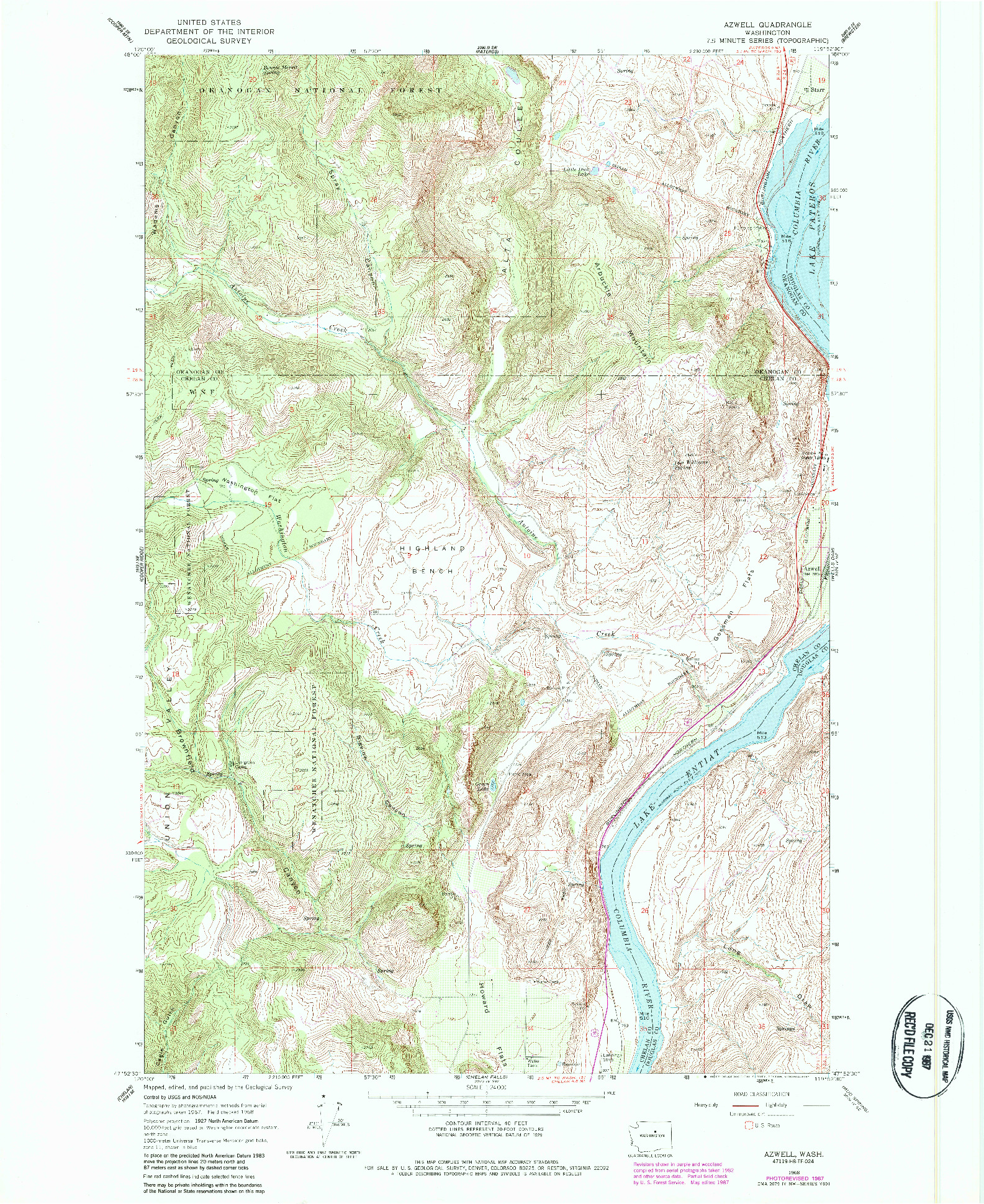 USGS 1:24000-SCALE QUADRANGLE FOR AZWELL, WA 1968