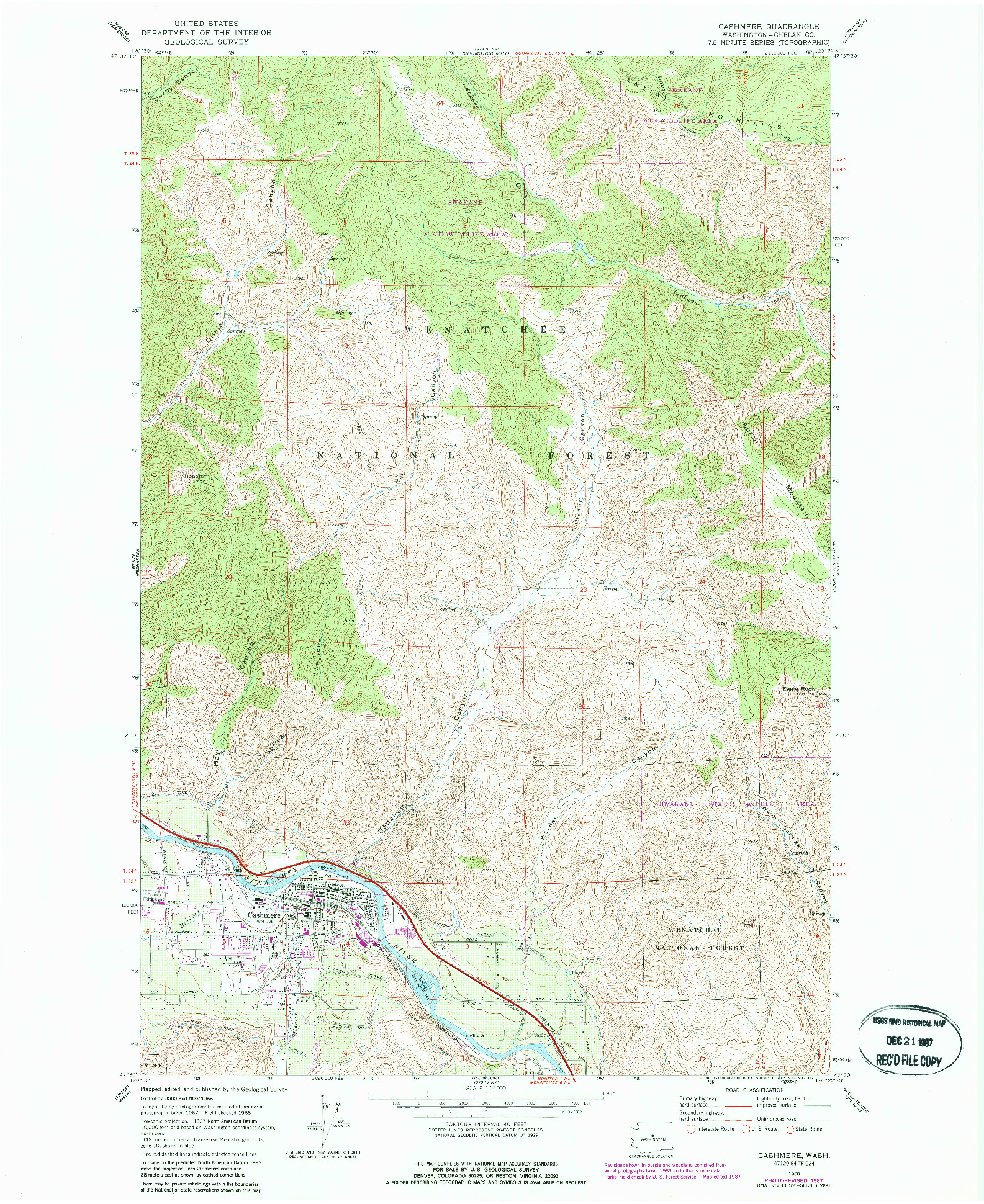 USGS 1:24000-SCALE QUADRANGLE FOR CASHMERE, WA 1968