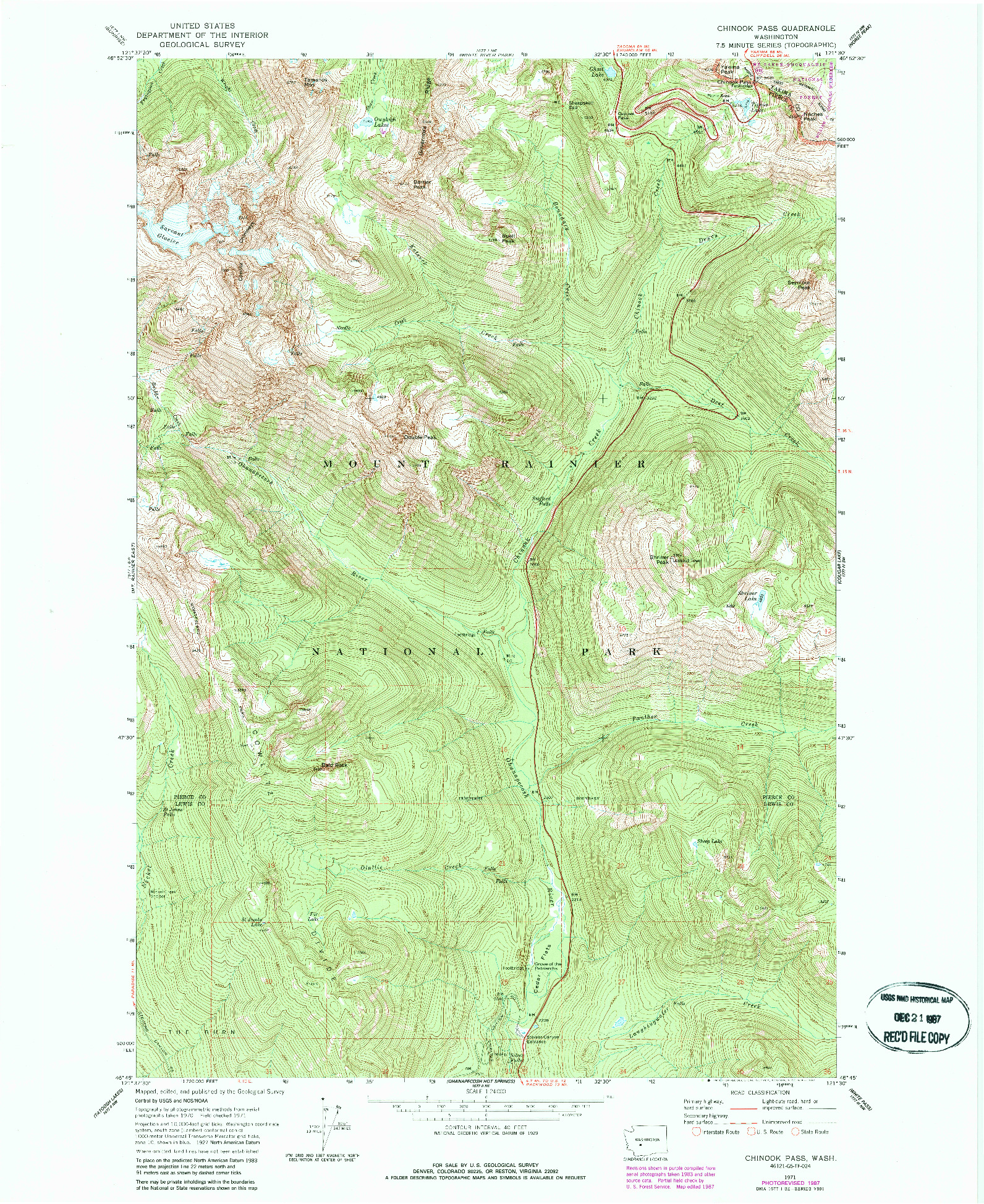 USGS 1:24000-SCALE QUADRANGLE FOR CHINOOK PASS, WA 1971