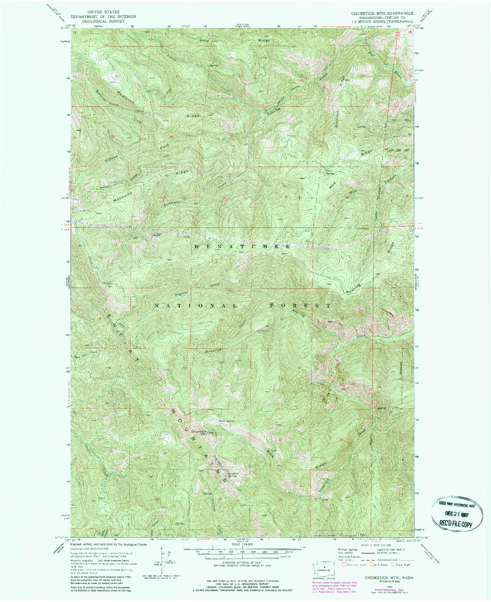 USGS 1:24000-SCALE QUADRANGLE FOR CHUMSTICK MTN, WA 1968