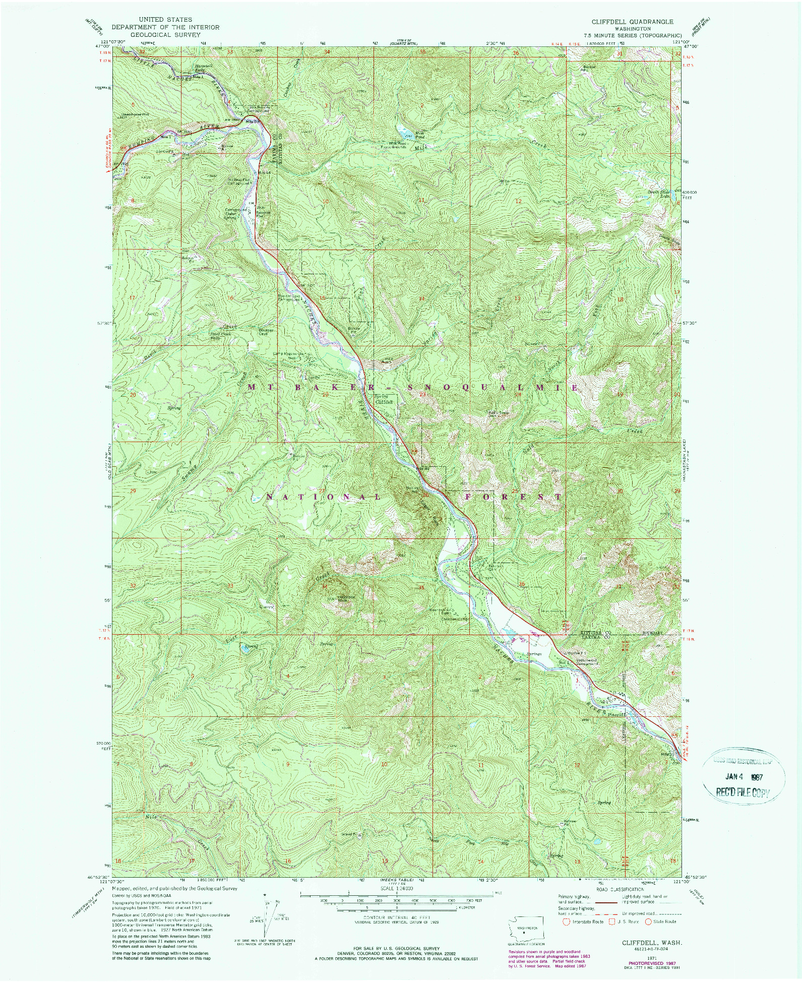 USGS 1:24000-SCALE QUADRANGLE FOR CLIFFDELL, WA 1971