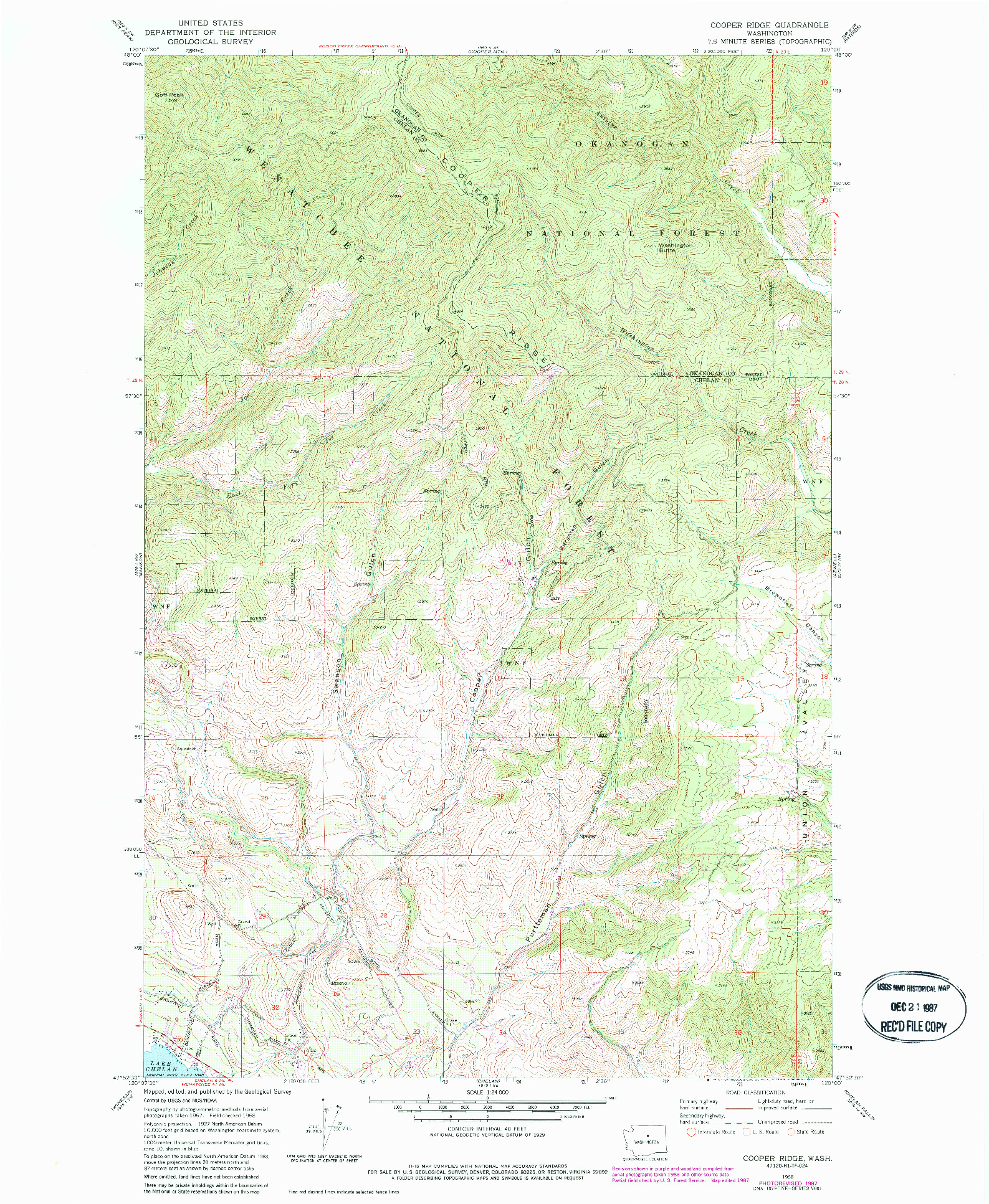 USGS 1:24000-SCALE QUADRANGLE FOR COOPER RIDGE, WA 1968