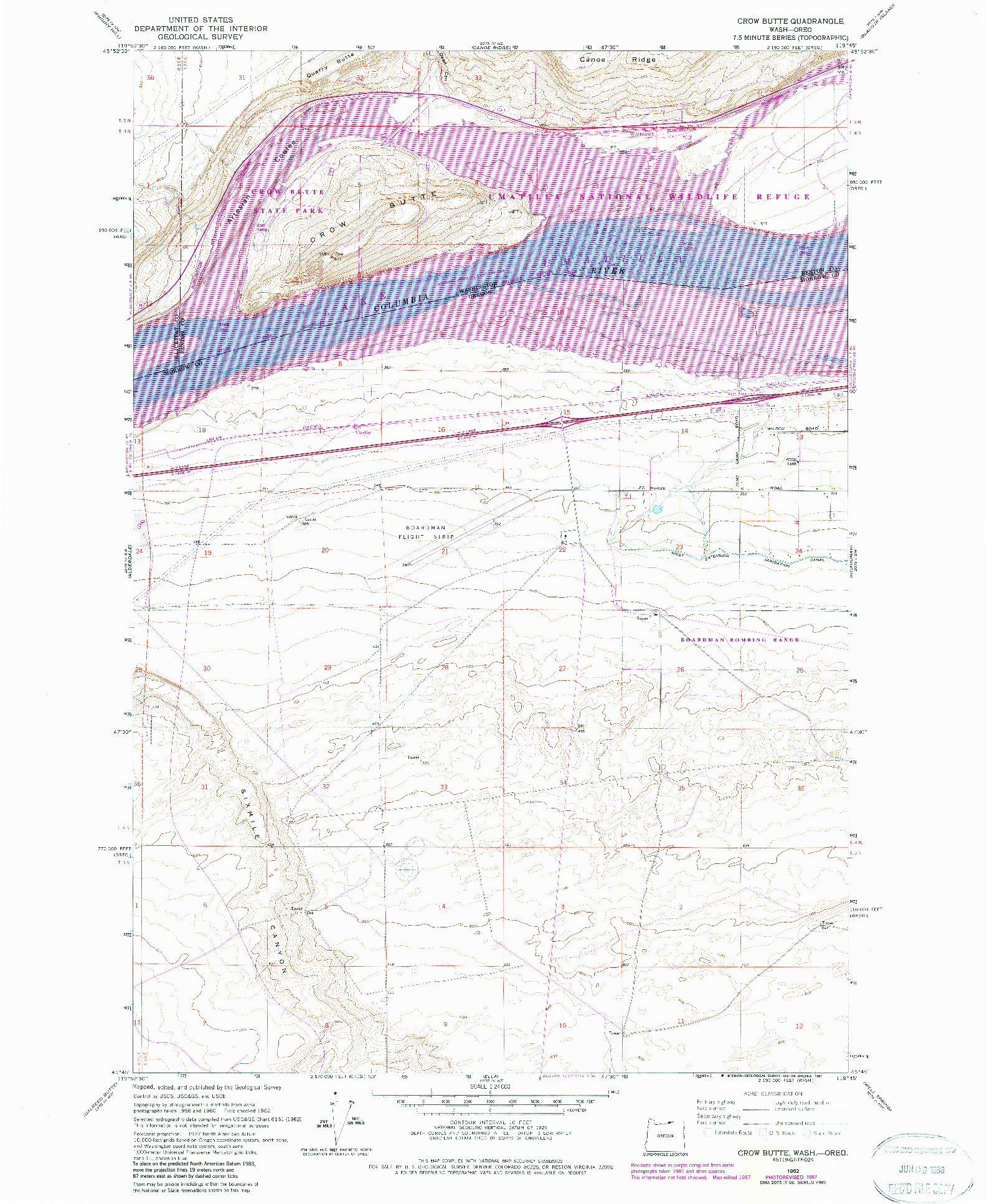 USGS 1:24000-SCALE QUADRANGLE FOR CROW BUTTE, WA 1962
